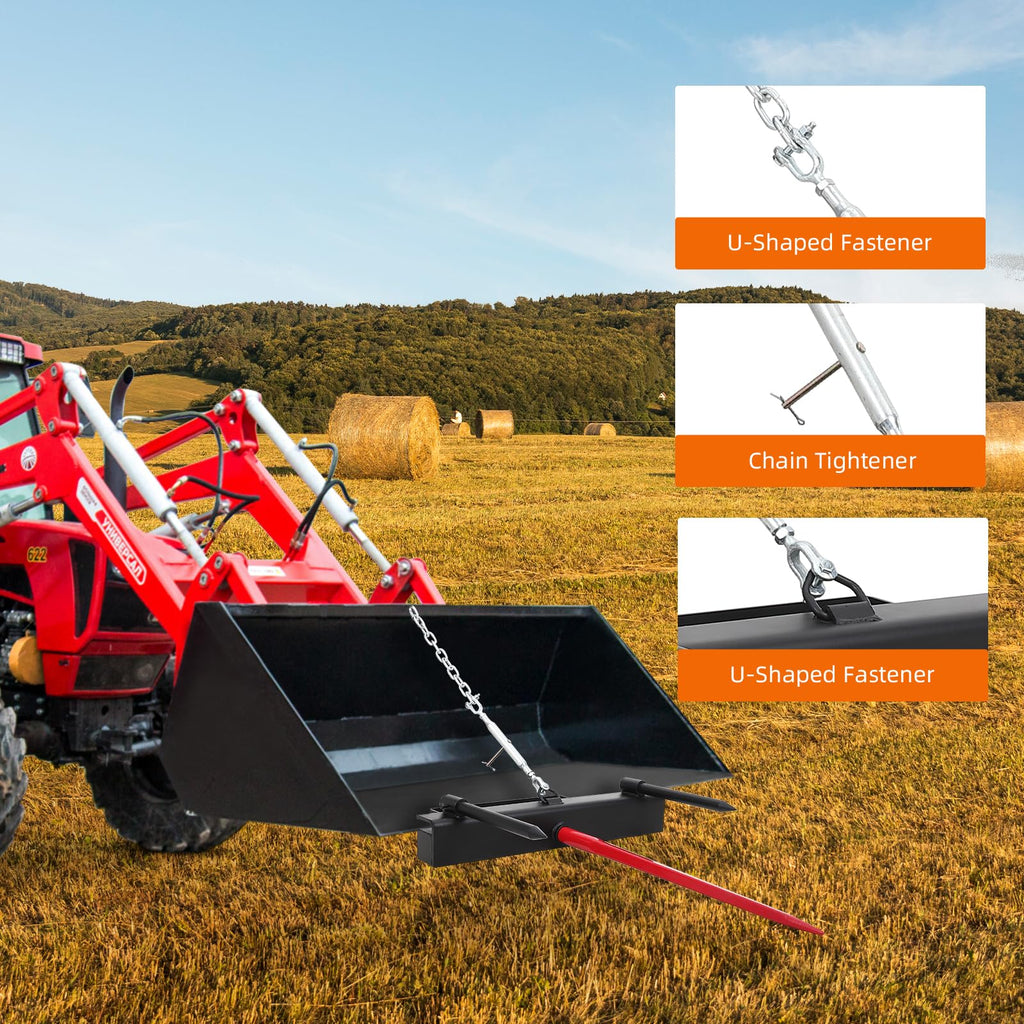 Garvee 49" Hay Spear,Bale Spear 4000lbs Loading Capacity Hay Spear Attachment Skid Steer Loader Tractor Bucket Attachment Quick Attach for Bobcat Tractors