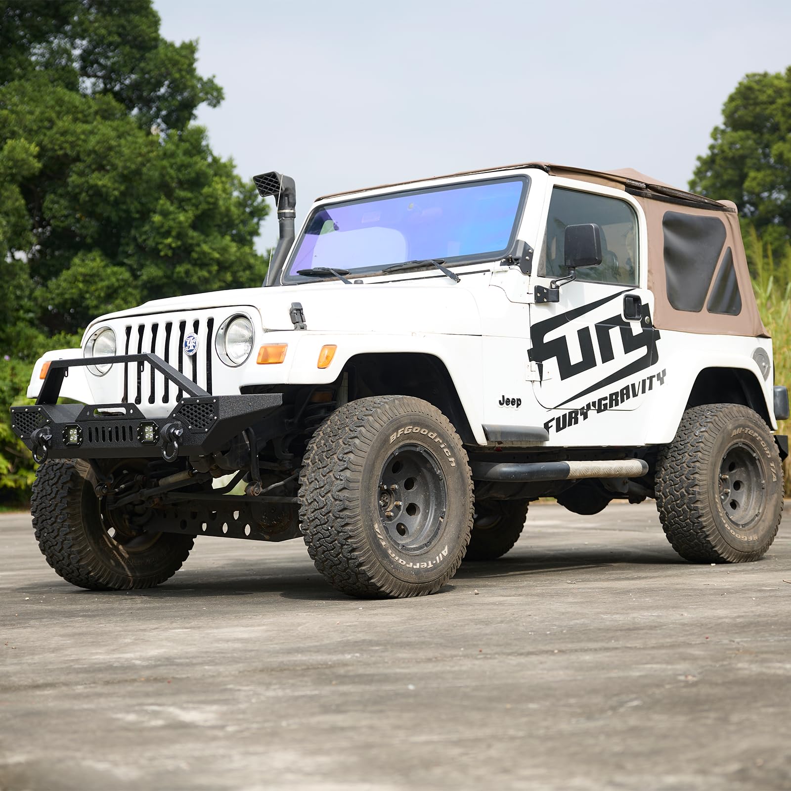 Garvee Front Bumper Compatible with Wrangler TJ 1997-2006, Full Width Off-Road Rock Crawler Bumper with 2 LED Lights, Heavy Duty Steel, Black