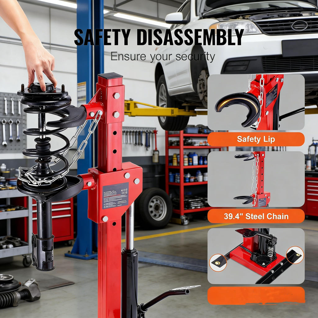 Garvee Hydraulic Spring Compressor, Heavy-Duty Foot-Operated Coil Compression Tool, 4.5 Ton Capacity, 1 Ton Rated Compression Force，Universal Fit for Cars, SUVs, and Trucks, Red