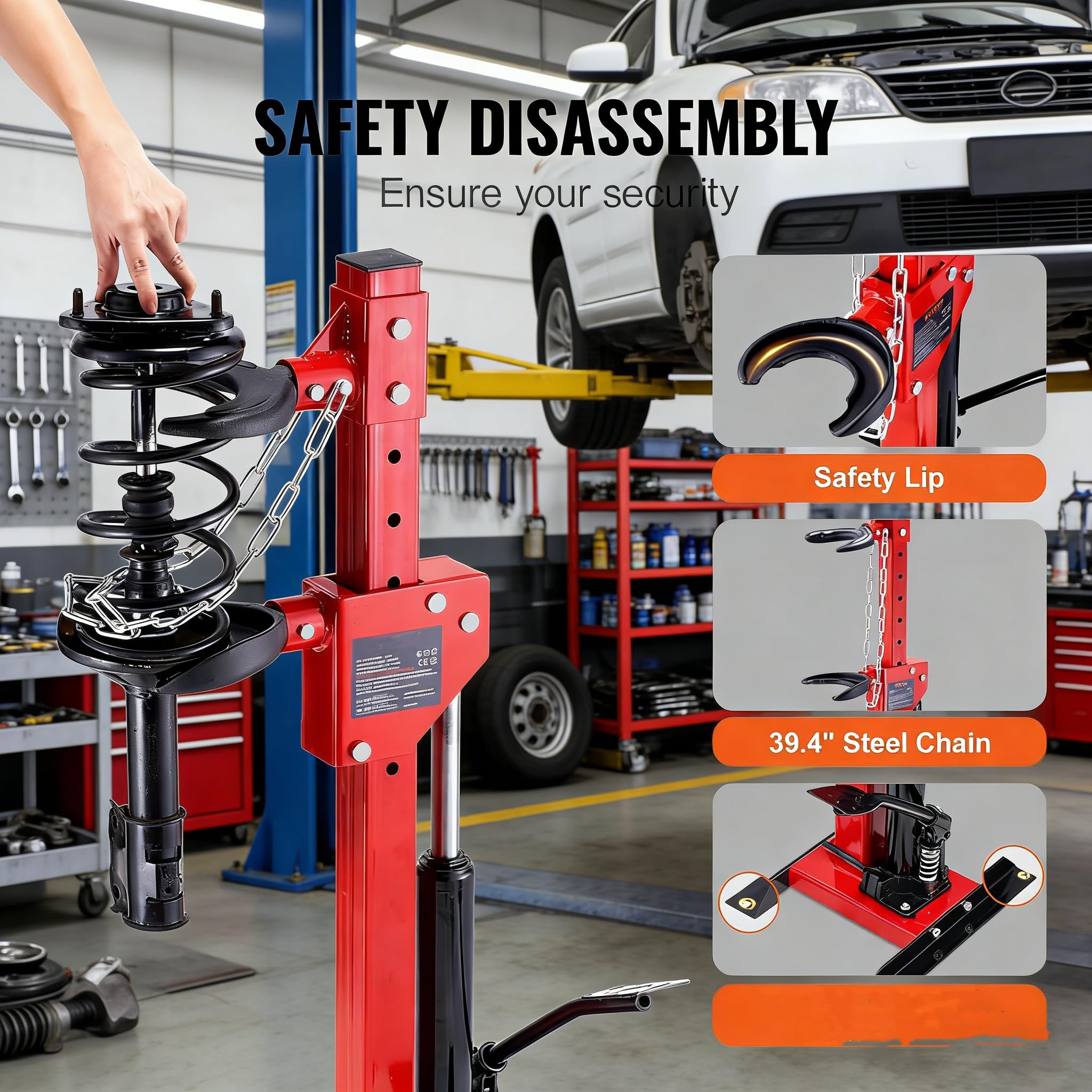 Garvee Hydraulic Spring Compressor, Heavy-Duty Foot-Operated Coil Compression Tool, 4.5 Ton Capacity, 1 Ton Rated Compression Force，Universal Fit for Cars, SUVs, and Trucks, Red