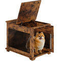 Garvee Furniture Style Dog Crate with Pocket Hiding Door, Lockable End Table, Rustic Brown, Flip Top, 32” for Small Dogs