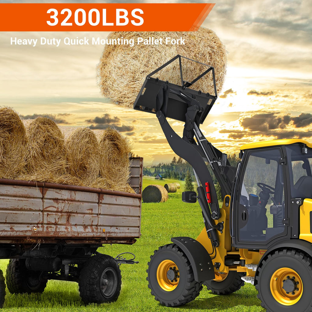Garvee 46" Tractor Pallet Forks, 3200 lb Quick Attach Skid Steer Fork Attachment with 2" Receiver Hitch for Farms, Warehouses & Construction