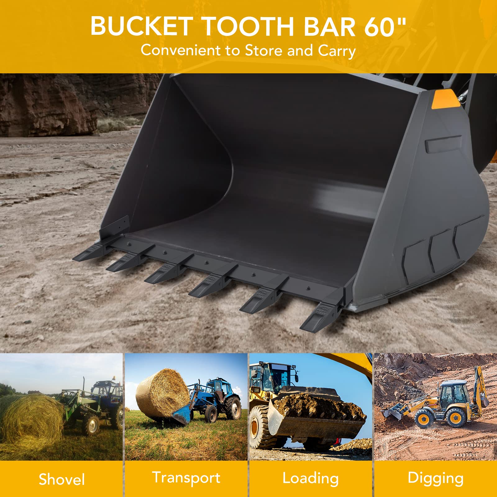Garvee 60" Bucket Clamp on Debris Forks, Heavy Duty Clamp on Pallet Fork 4000 lbs Capacity Bucket Forks Attachments Fit for Loader Bucket Skidsteer Tractor