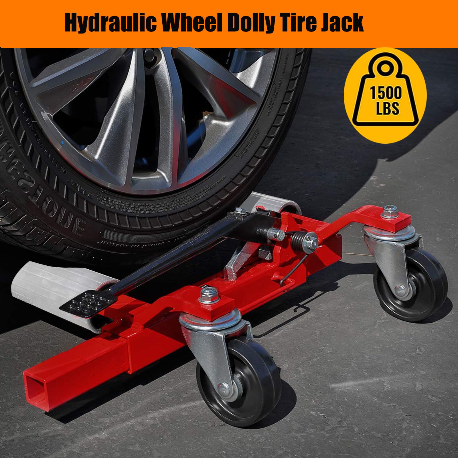 Garvee 4PC Wheel Dolly with Hydraulic Tire Jack, 1500 LBS Capacity, for Truck, RV, Trailer, Vehicle Positioning, Red
