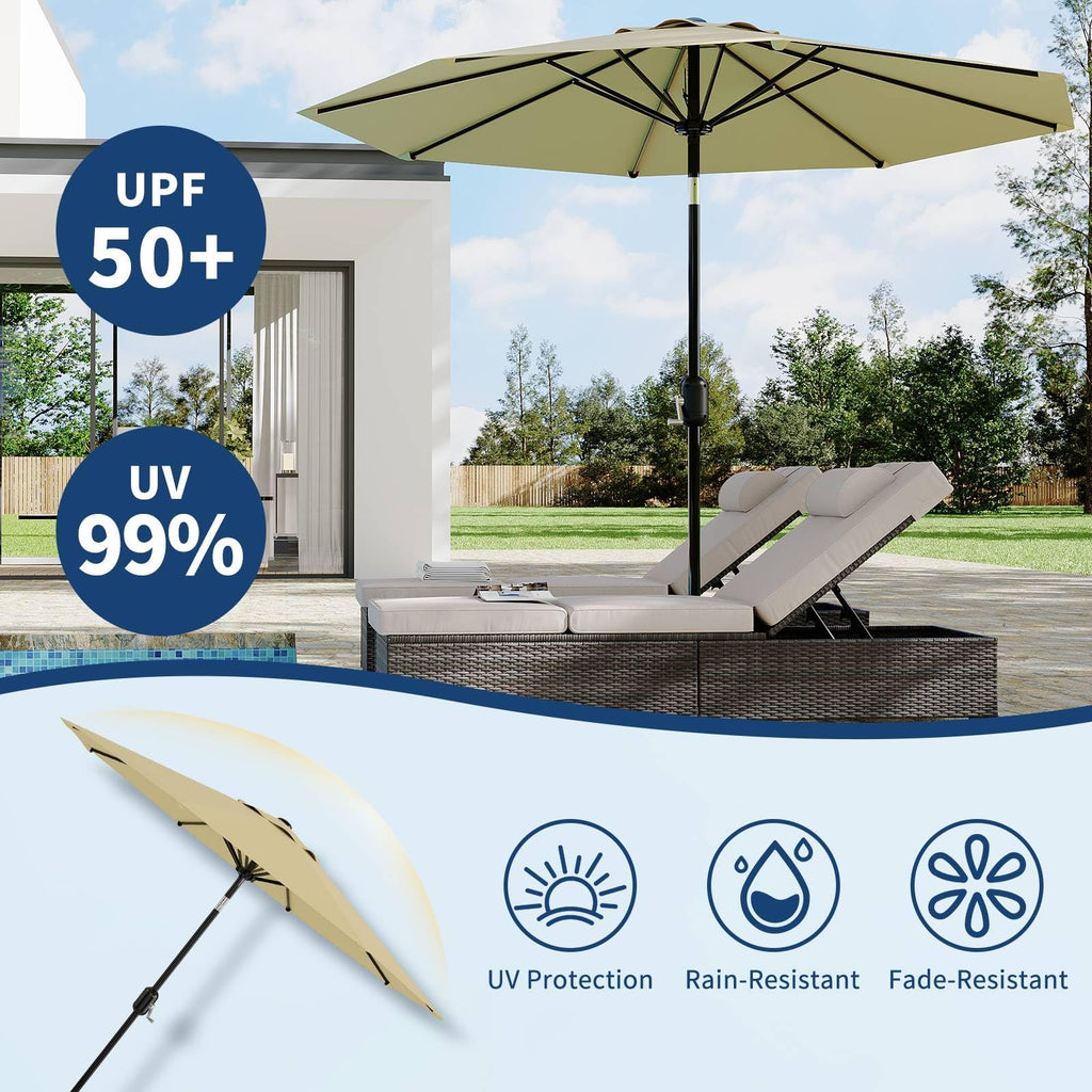 Garvee 9' Outdoor Patio Umbrella, Outdoor Table Umbrella – Market Umbrella with Push Button Tilt, Crank, 8 Ribs, UV Waterproof for Garden, Deck, Pool, Beige