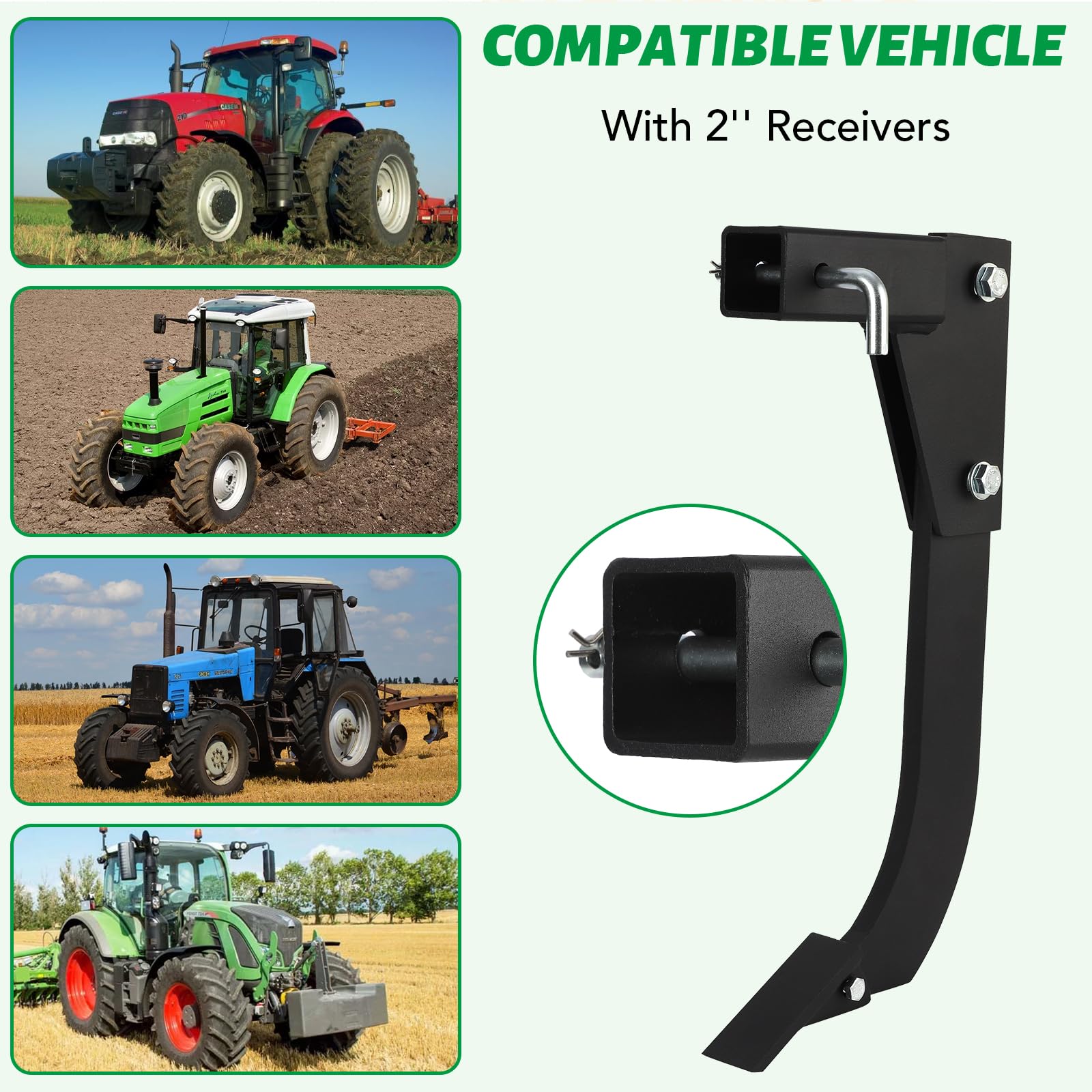 Garvee Hitch Mounted Ripper, 18'' Shank Middle Buster Plow for ATV/UTV Tractor with 2" Receiver, Hitch Lawn Ripper Easy One-Pin Mounting, Heavy Duty Trencher Subsoiler