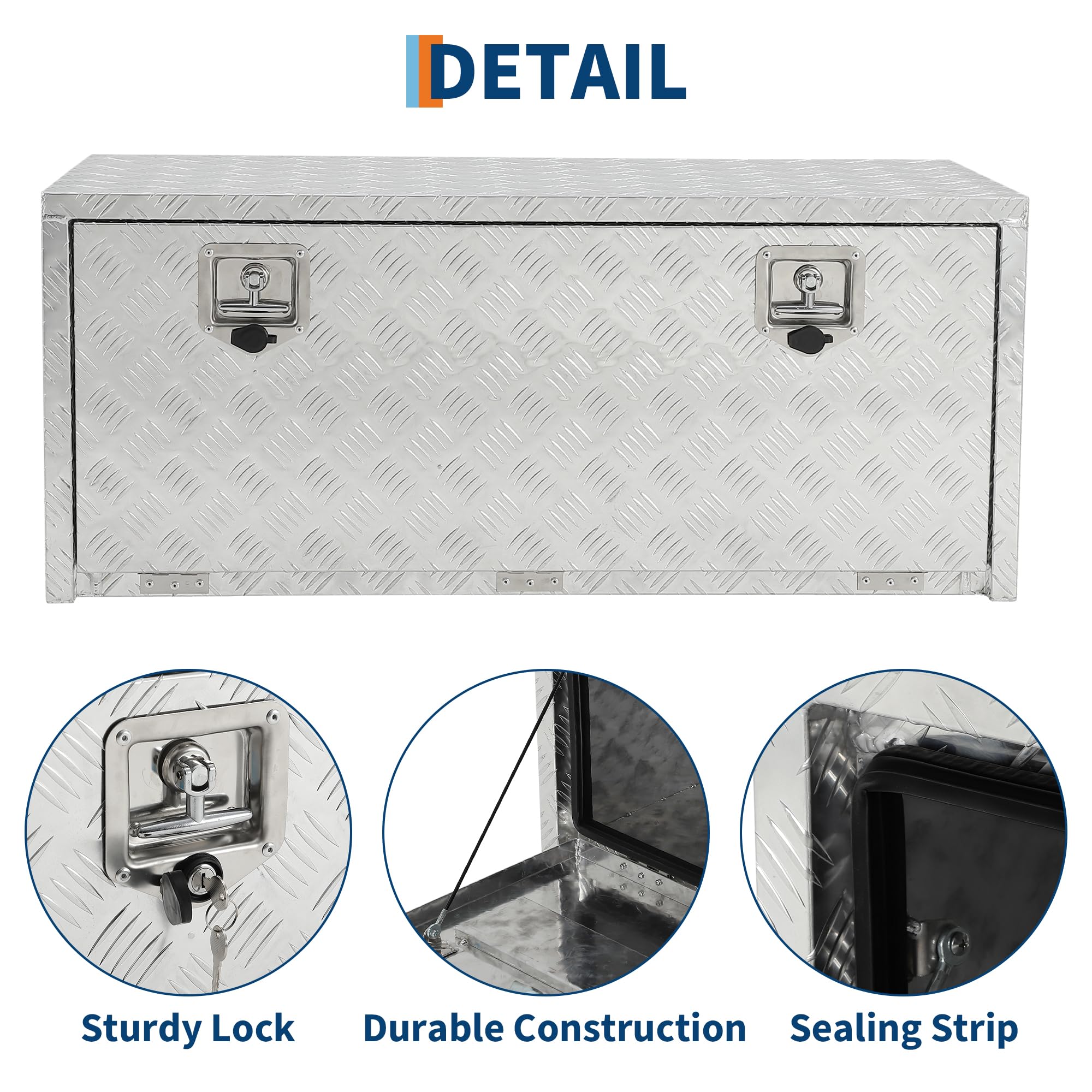 Garvee 36"X18" Heavy Duty Aluminum Tool Underbody Box, Waterproof Truck Storage Organizer Chest for Pick Up Truck Bed, RV Trailer, Silver