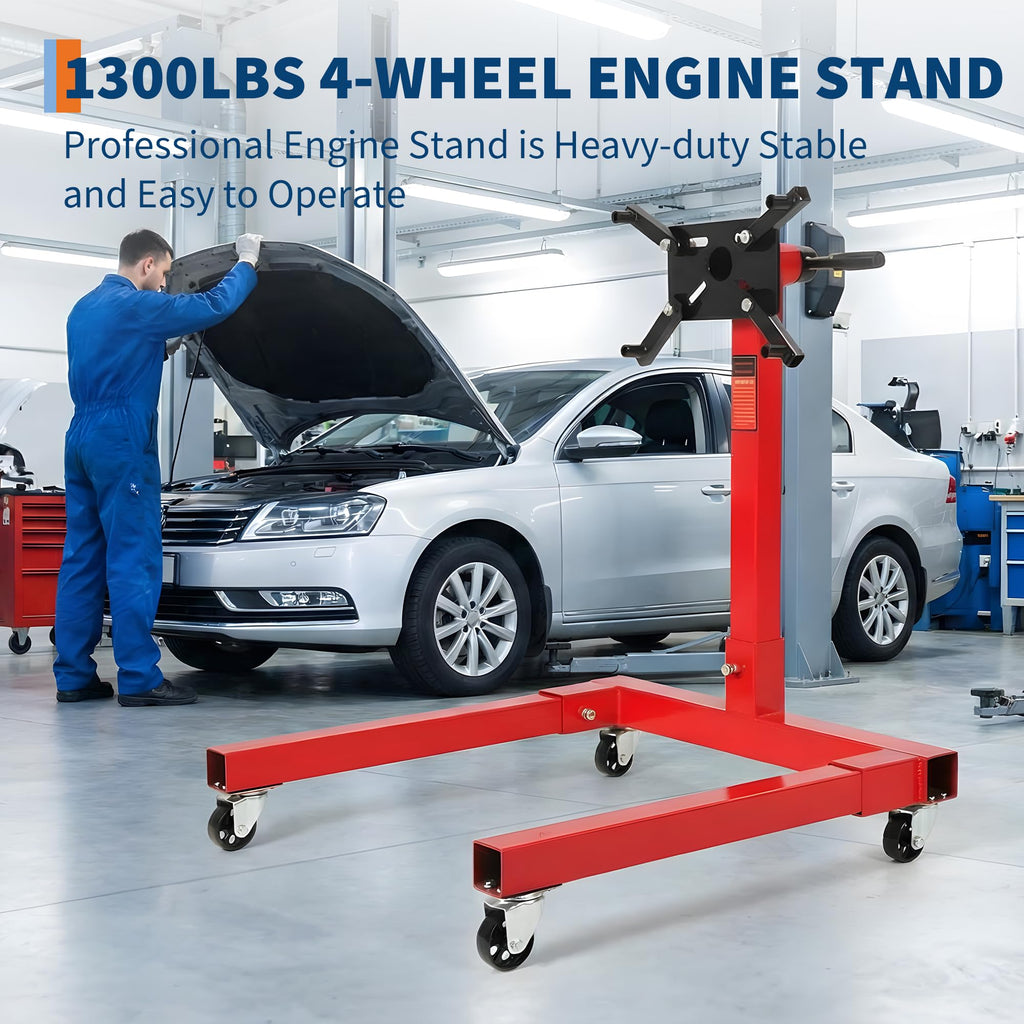 Garvee Engine Stand 1300 LBS Rotating Motor Stand with 360° Rotating Head, Adjustable Arms, Casters for Vehicle Maintenance, Durable Steel, Black