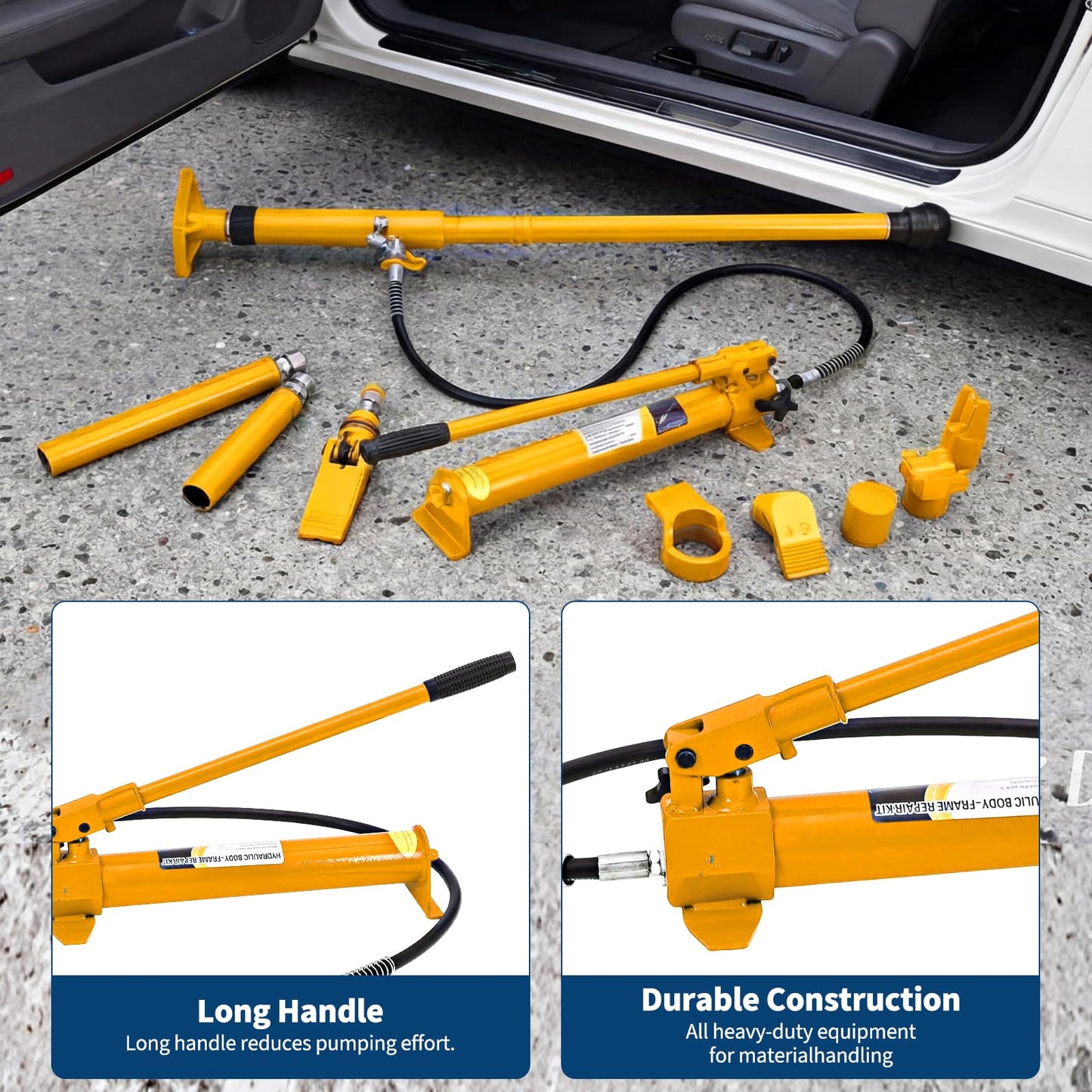 Garvee 12-Ton Porta Power Kit - Heavy-Duty Hydraulic Ram with Secure Transport Case, Professional-Grade Lifting Tool for Auto Shop Frame Repair and Construction Equipment, Yellow