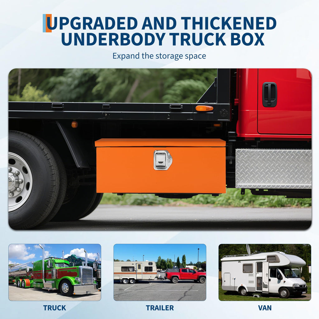 Garvee 20 Inch Steel Truck Bed Tool Box - Diamond Plate Design with Side Handles and Locking Keys, Compact and Durable Storage for Pickup Trucks, RVs, and Trailers, Orange