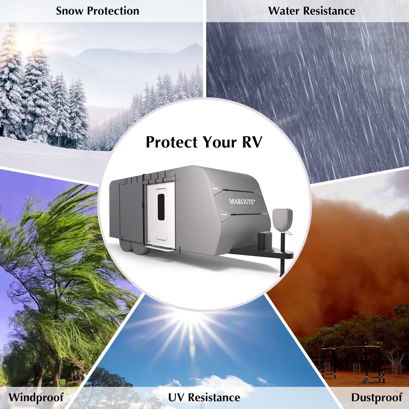 Garvee Travel Trailer Cover 24-27FT, 7-Layer Waterproof, Breathable, Windproof, Tear-Resistant, UV Protection, with Gutter, Tire & Jack Covers, Gray