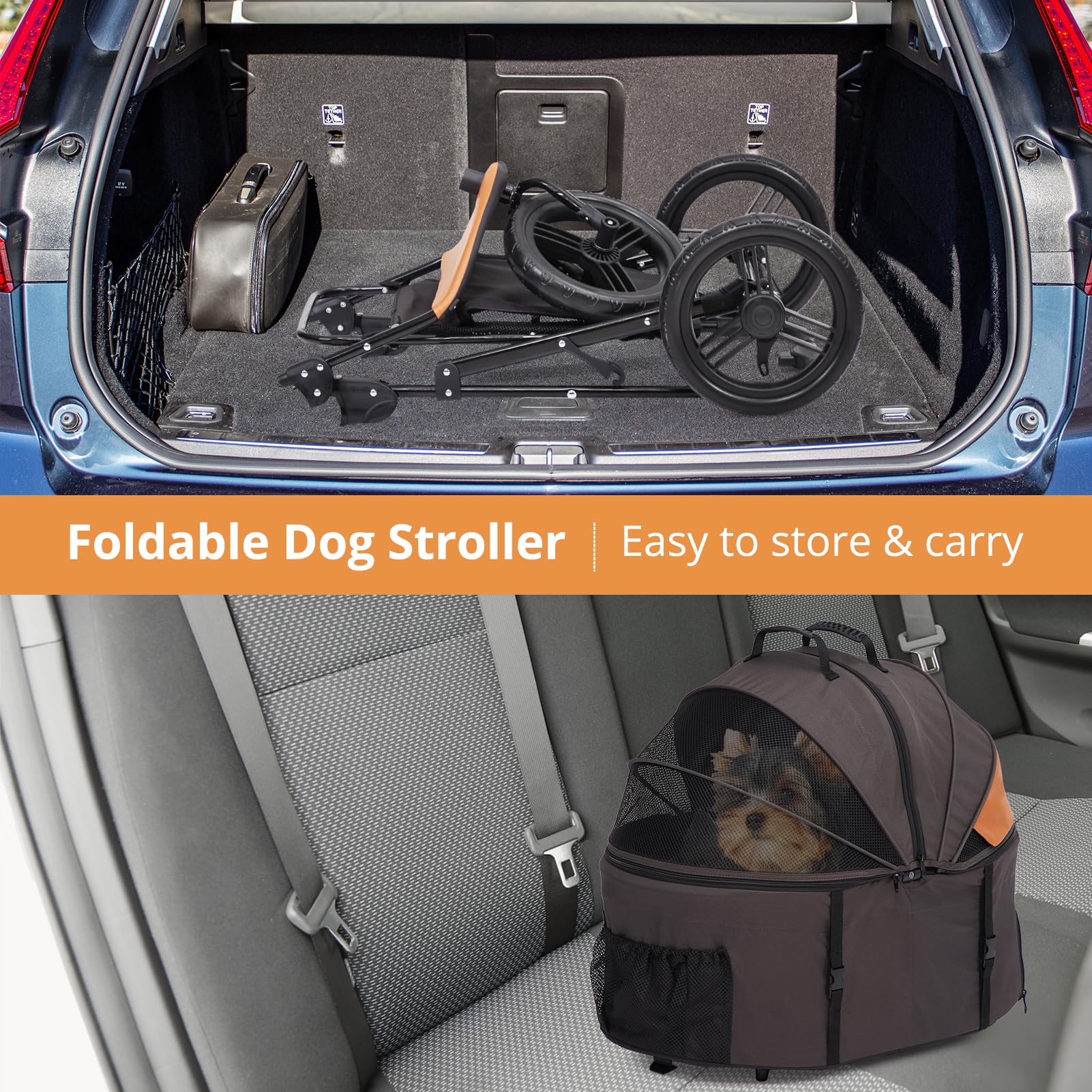 Garvee Multifunction Pet Travel System, Grey Orange, 3-in-1, Easy Fold