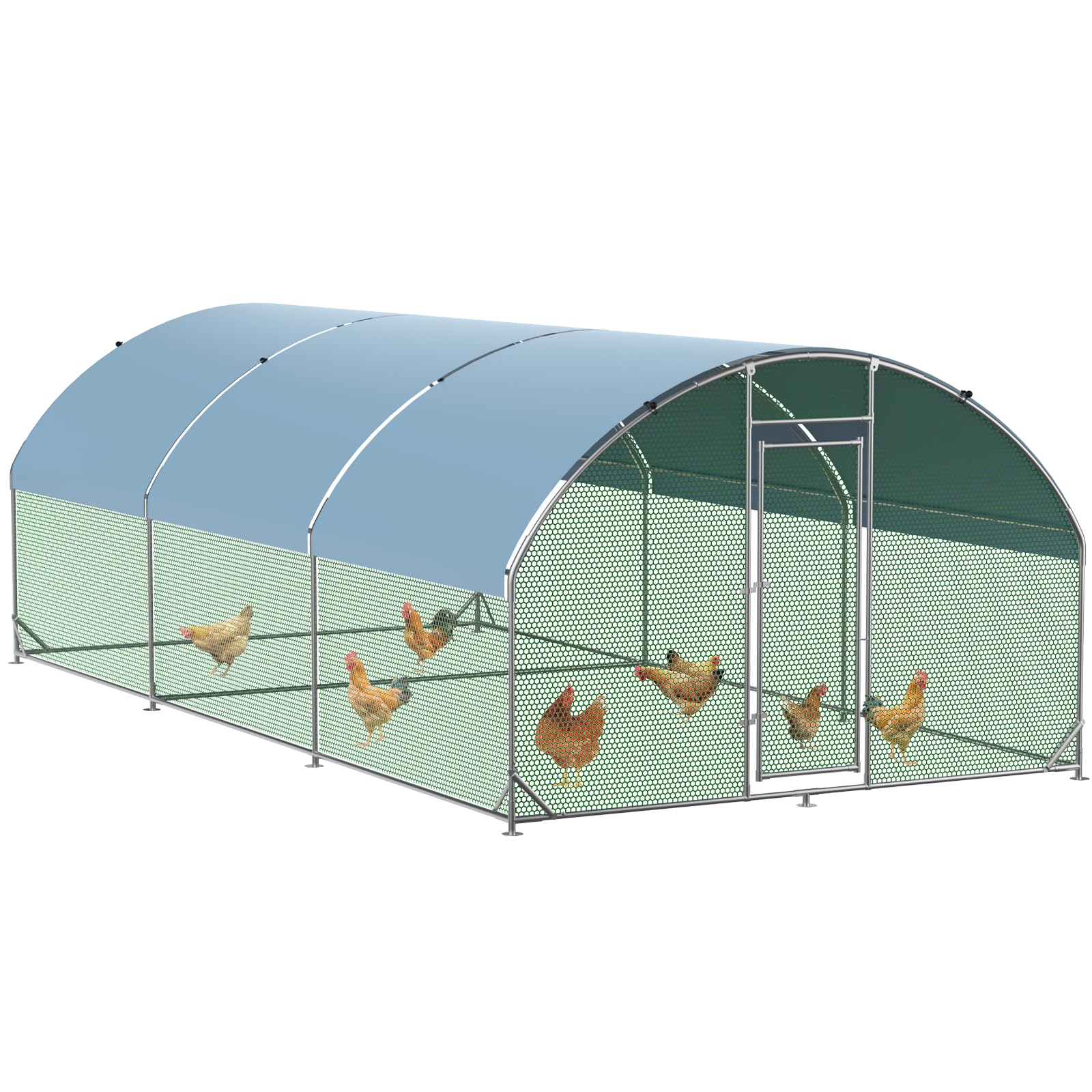 Garvee Large Metal Chicken Coop 9.2x18.7x6.5 Ft, Walk-in Poultry Cage Duck House with Waterproof Anti-Uv Cover Snowy Proof, Tri-Supporting Reinforced, Robust Wire Mesh, Galvanized Iron Pipes, for Farm Use