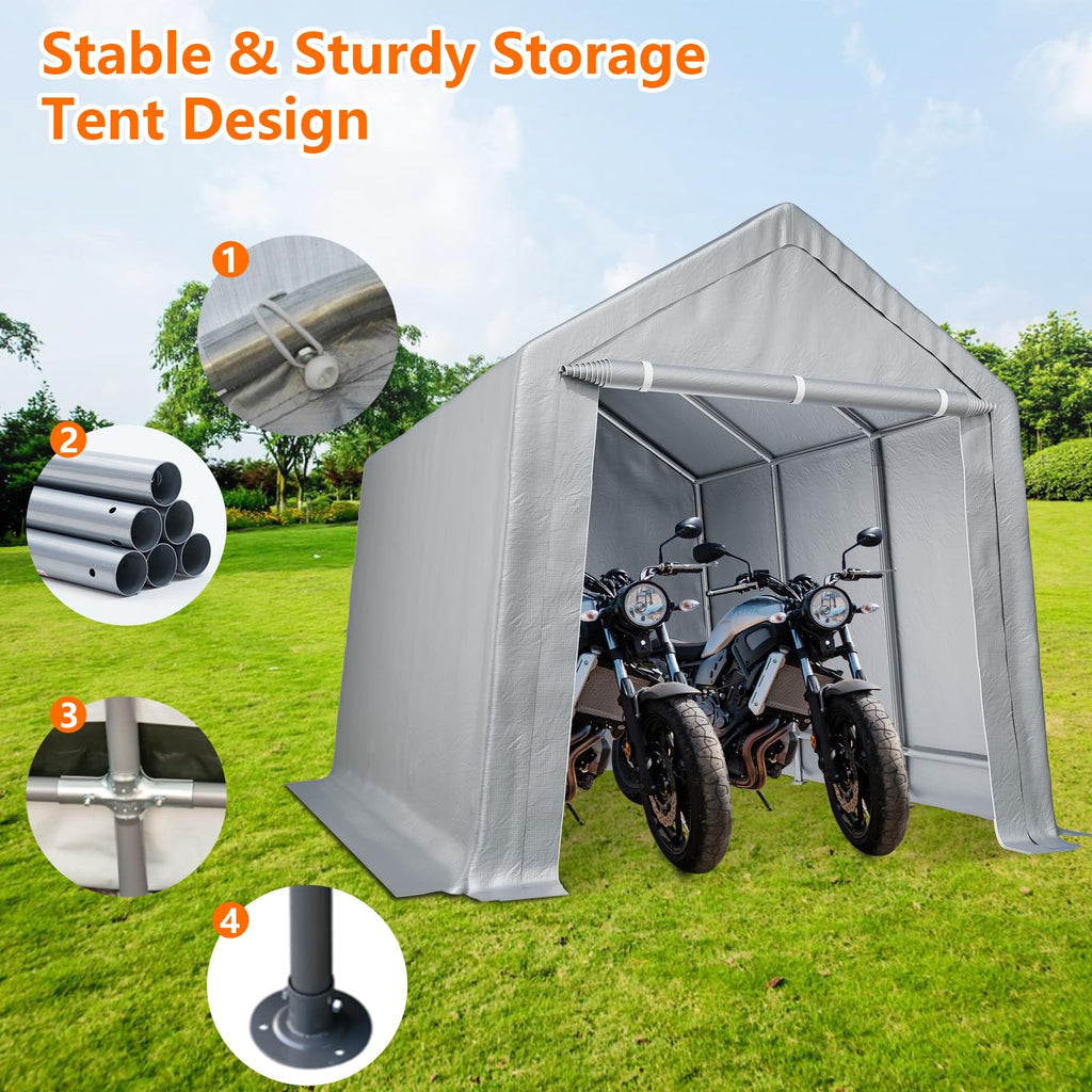 Garvee 8'x14' Portable Shed, Outdoor Storage Shelter with Metal Frame, Waterproof, Grey