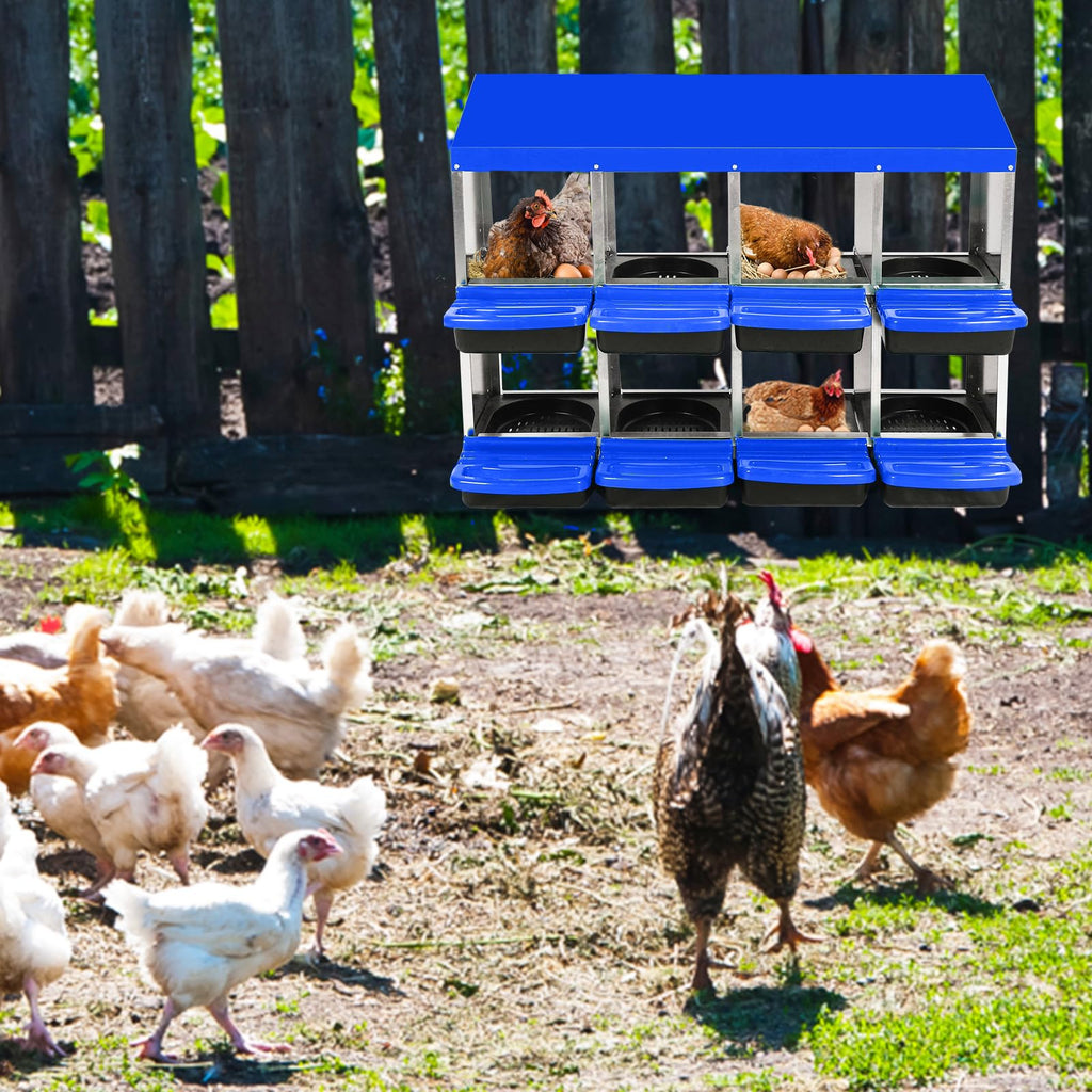 Garvee Chicken Nesting Box 8-Hole Roll Away Egg Laying Box with Lid Heavy-Duty Galvanized Steel Rustproof Design Wall-Mountable Blue