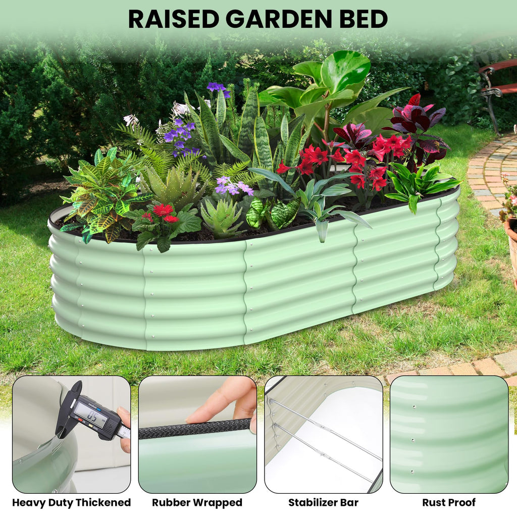 Garvee 2-Pack 6'x3'x1' Oval Galvanized Raised Garden Beds - Open Base, Large Metal Planter Boxes for Vegetables & Flowers, Tool-Free Assembly, Green