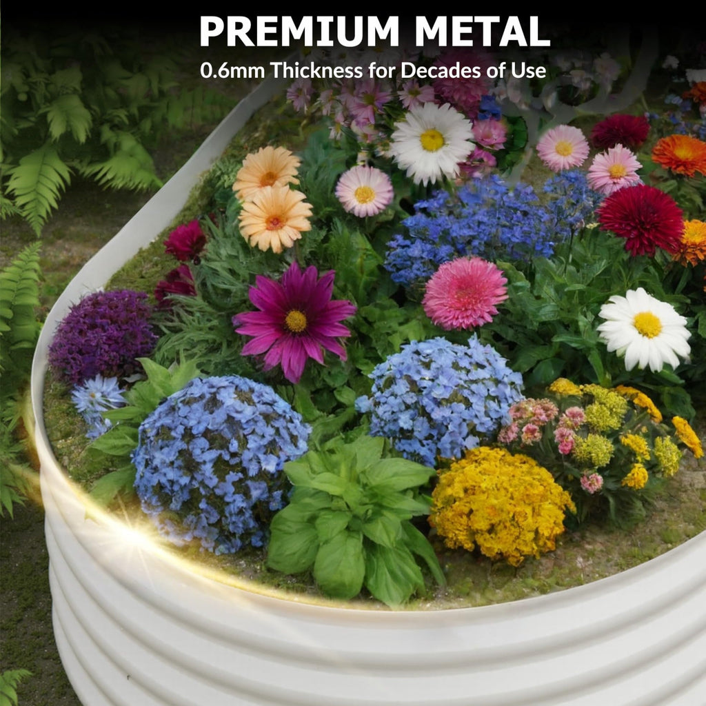 Garvee 8' X 4' X 1.5' Oval Raised Garden Bed, 0.6mm Galvanized Steel Planter with Open Bottom, Weatherproof Outdoor Kit, Beige
