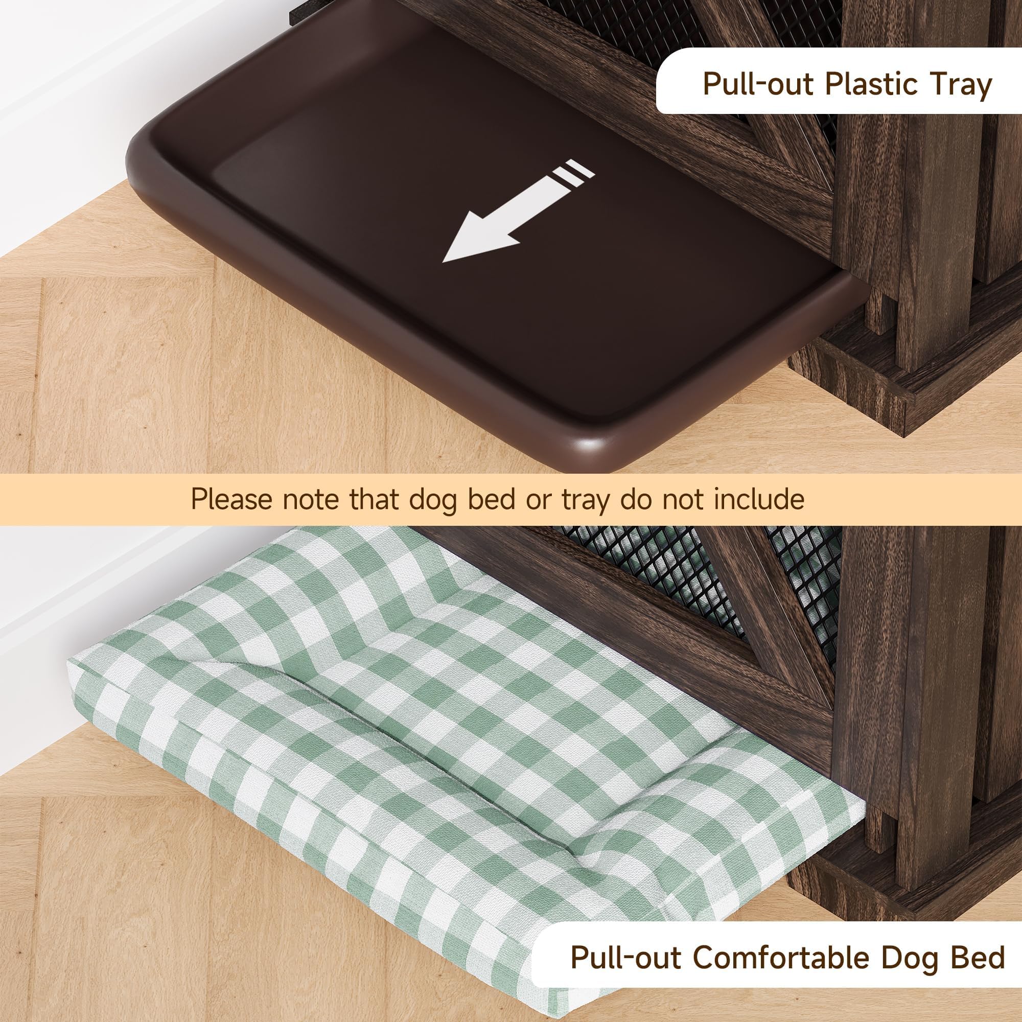 Garvee Dog Crate Furniture, 71" Heavy Duty Dog Kennel Furniture with 3 Storages and Removable Divider, Furniture Style Double Dog Crate Table Indoor TV Stand for Large Medium Dogs, Dark Walnut