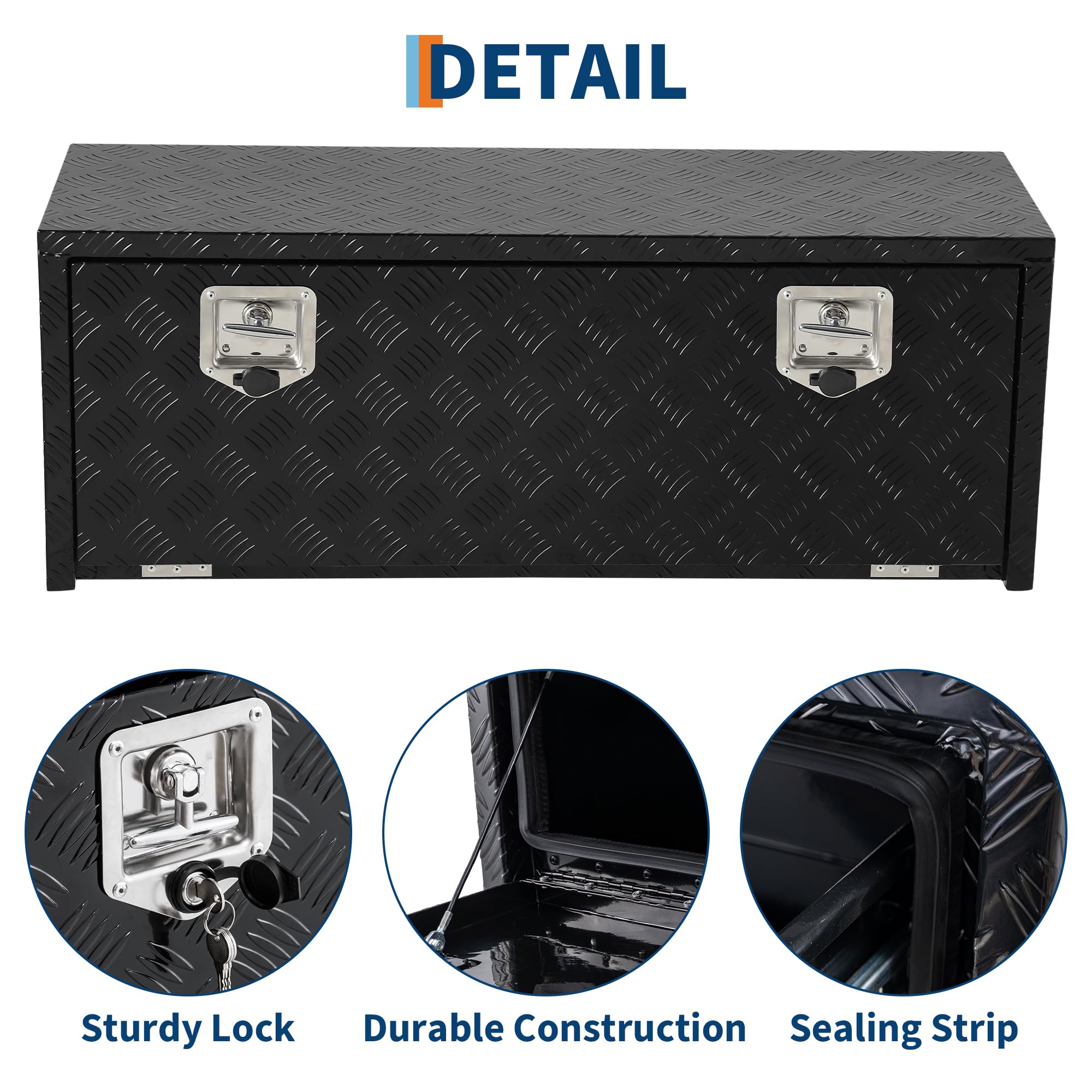Garvee 36 Inch Heavy Duty Aluminum Tool Underbody Box, Waterproof Truck Storage Organizer Chest for Pickup Truck Bed, RV Trailer, Black