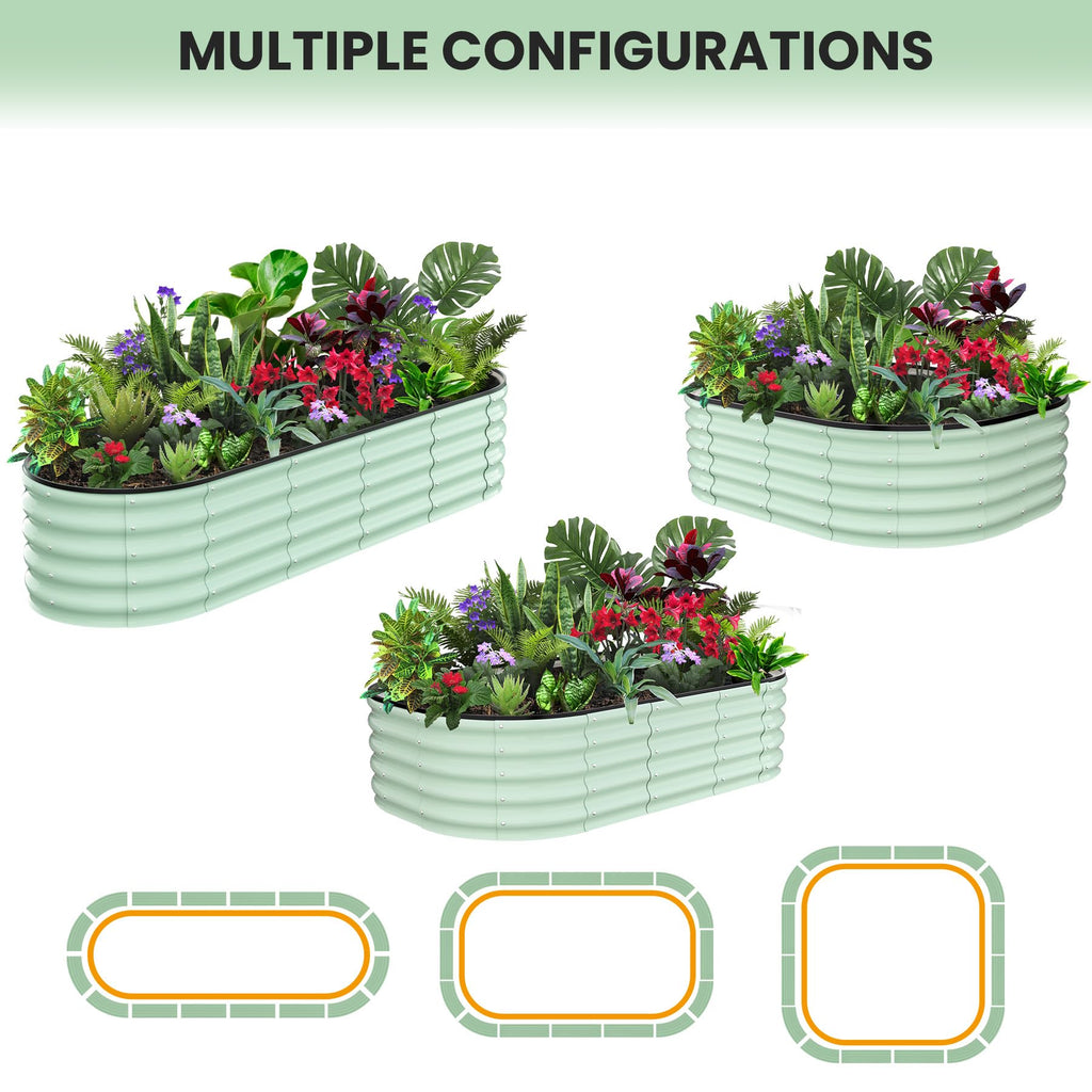 Garvee 8' X 2' X 1' Galvanized Raised Beds for Outdoor, Oval Raised Garden Bed with Open Base, Tool-Free Assembly Planter Raised Boxes for Outdoor Vegetables & Flowers, Green