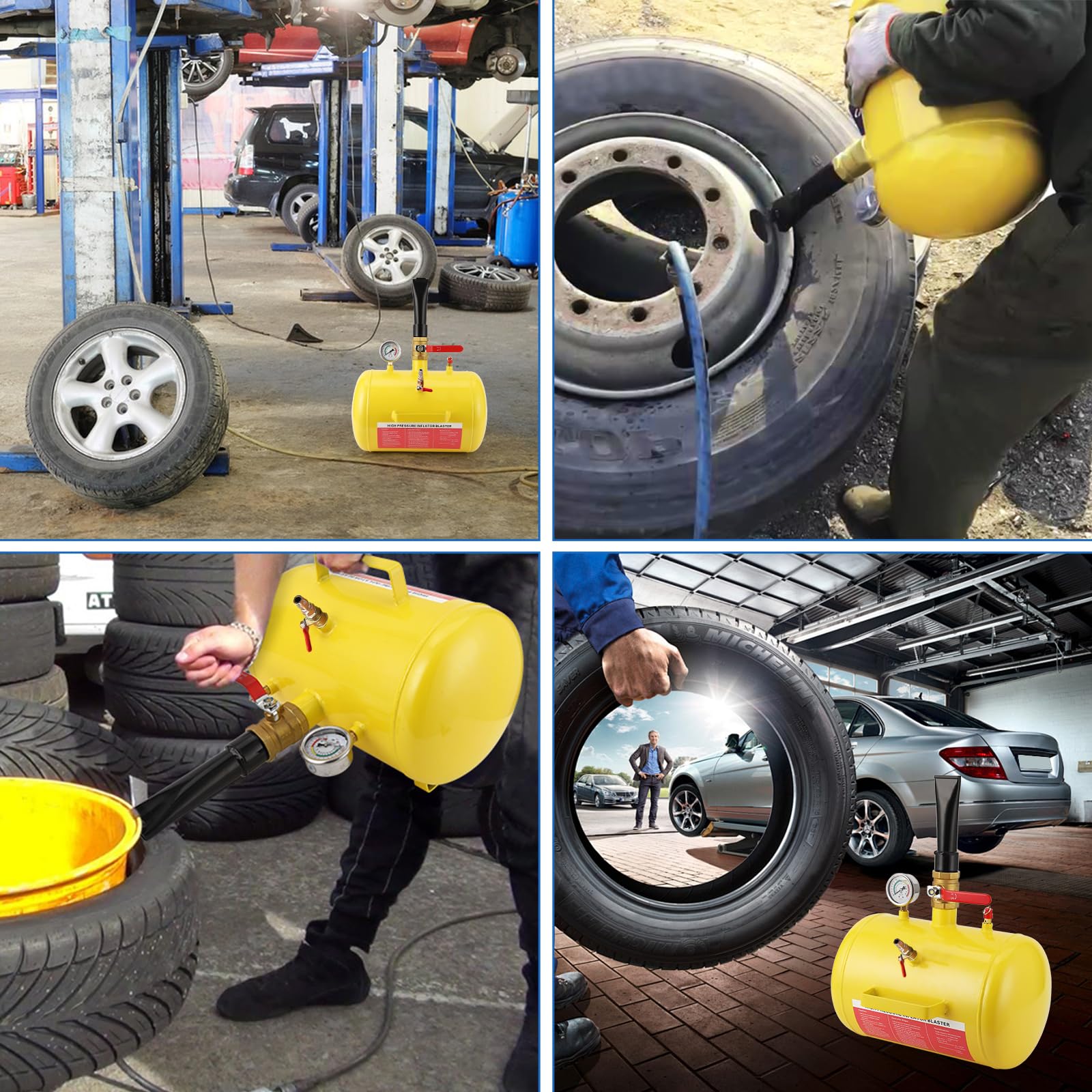 Garvee 5 Gallon Air Tire Bead Seater, Air Tire Seating Blaster Inflator, 85-166PSI Air Tire Bead Blaster with Pressure Gauge & Handle for Car Truck ATV(Yellow)