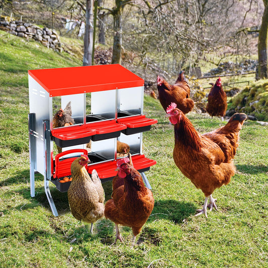 Garvee Nesting Boxes for Chickens, 6 Compartment Roll Away Nesting Box with Egg Collection, Perch, Lid Cover for Egg Protection, Wall Mount/Free Standing Nest Box for Chickens