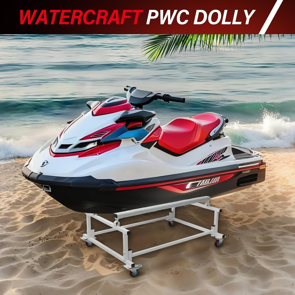 Garvee Jet Ski Dolly Stand with 4 Casters Adjustable Width 1000 lbs Capacity Heavy-Duty PWC Stand Carpeted Surface