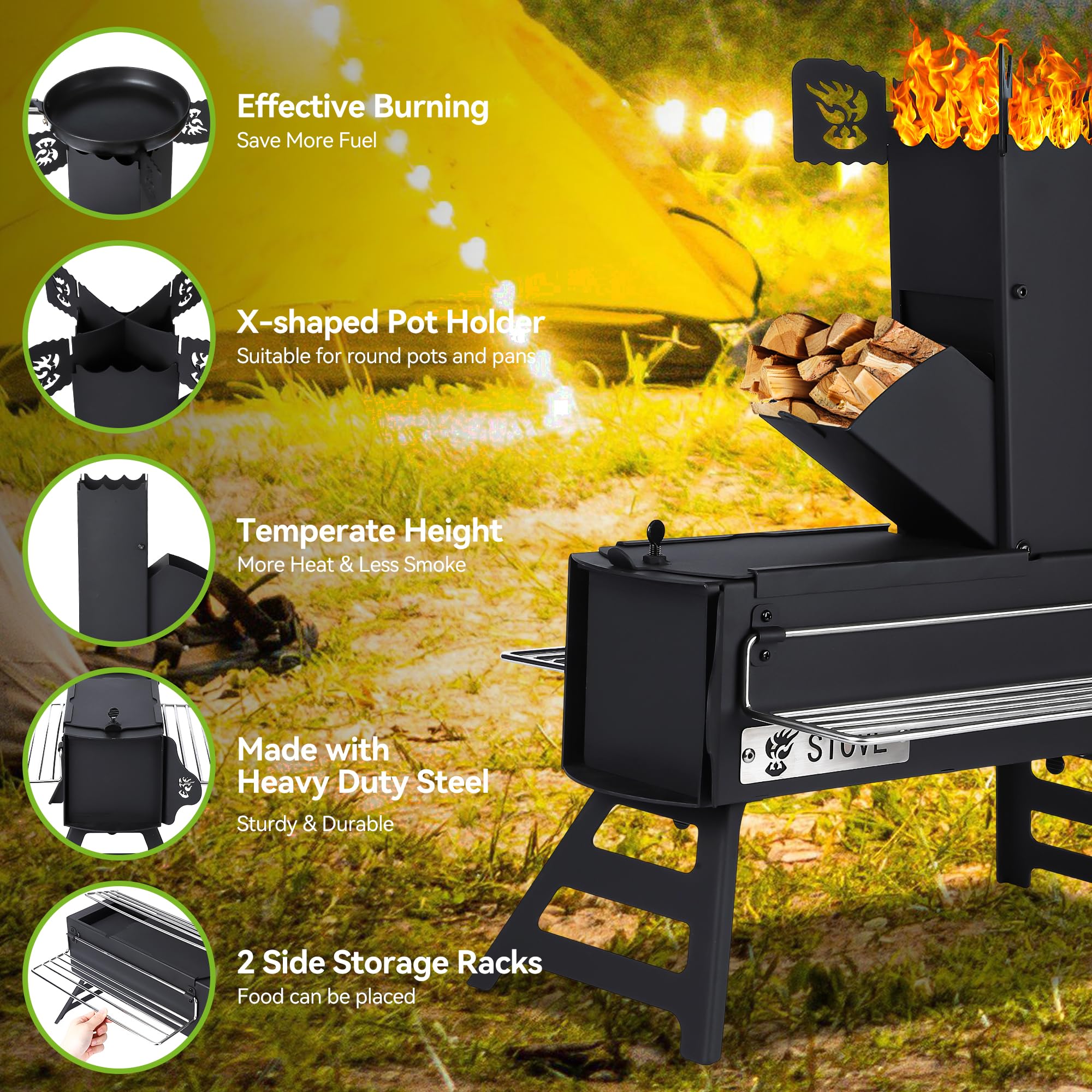 Garvee Rocket Stove for Camping,Portable Camping Stove for Cooking Wood Burning,Collapsible Backpacking Wood Stove,Minute Man Rocket Camp Stove, Outdoor Minuteman Cooking Stove, Stove Outdoor