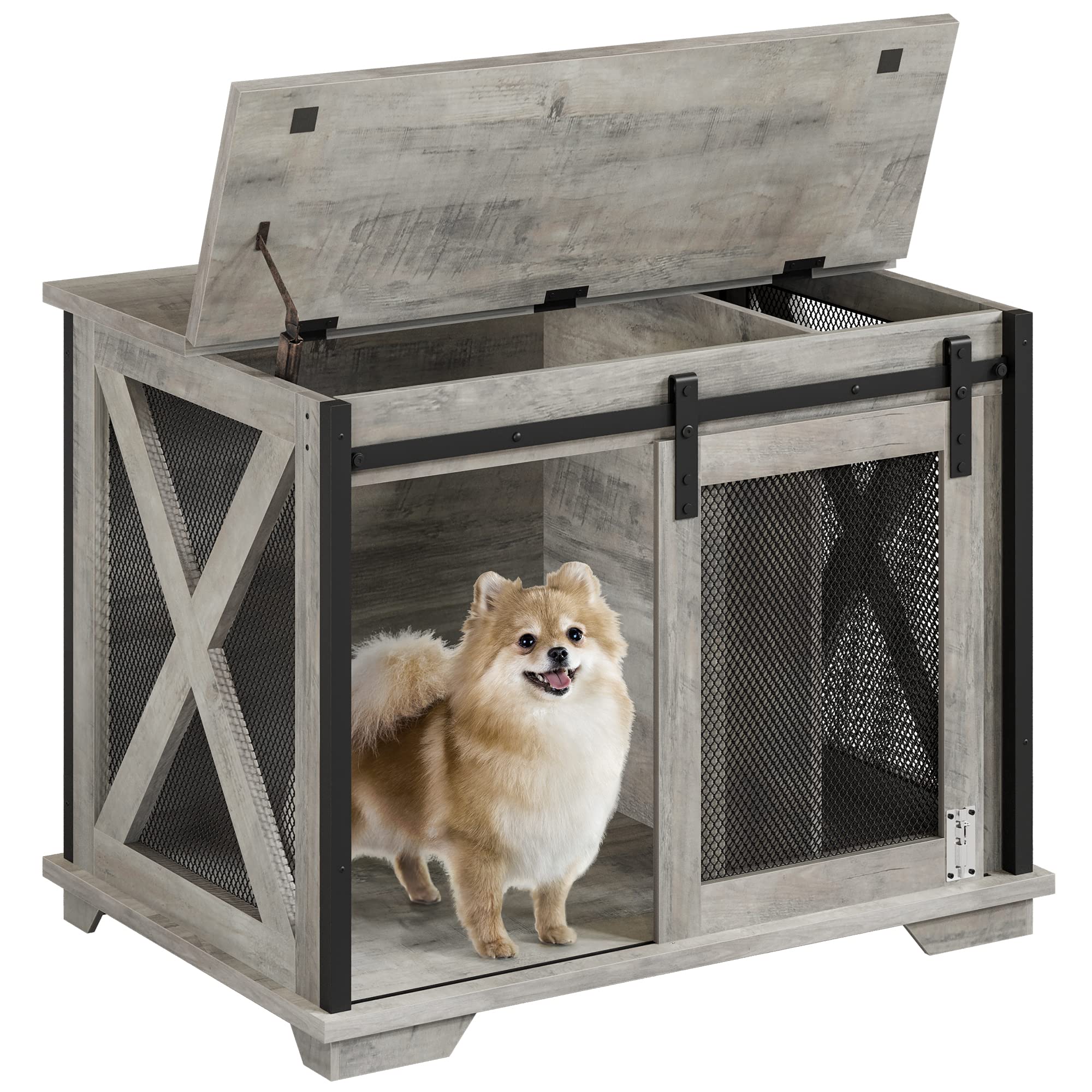 Garvee 37'' Dog Crate Furniture Side End Table with Flip Top and Movable Divider, Wooden Dog Crate Table Large, Style Dog Kennel Side End Table
