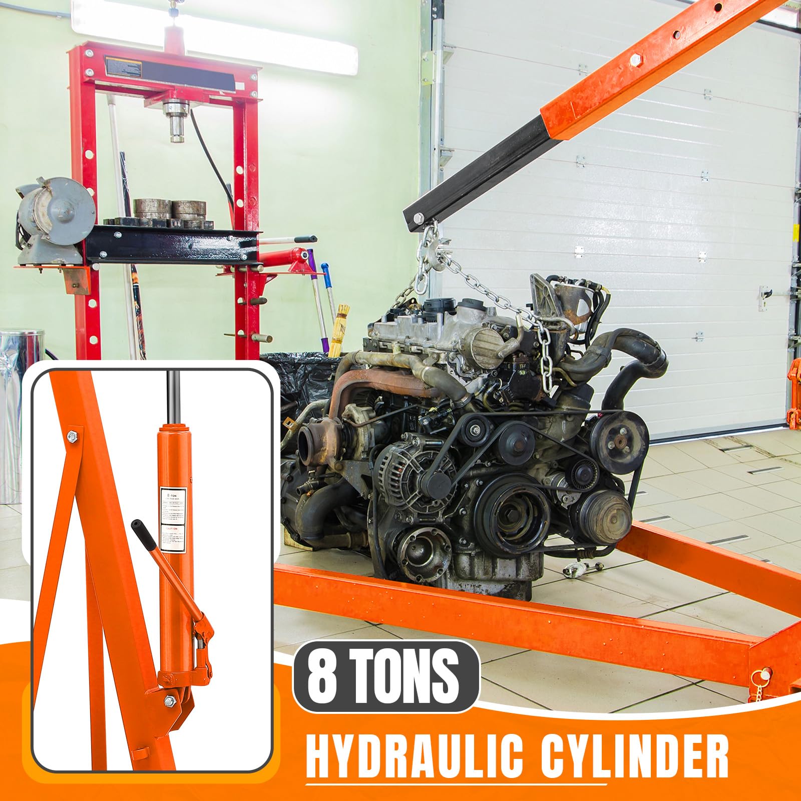 Garvee 4400LBS Engine Hoist, Folding Hydraulic Hoists Cherry Picker, Heavy Duty Engine Crane Lifter, Orange