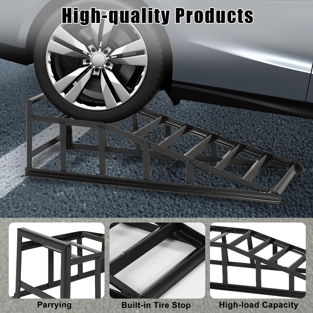 Garvee 2Packs 5Ton Steel Car Ramps Heavy Duty Drive Up Car Lift Ramp for Home Garage Vehicle Repair 8.7IN Black