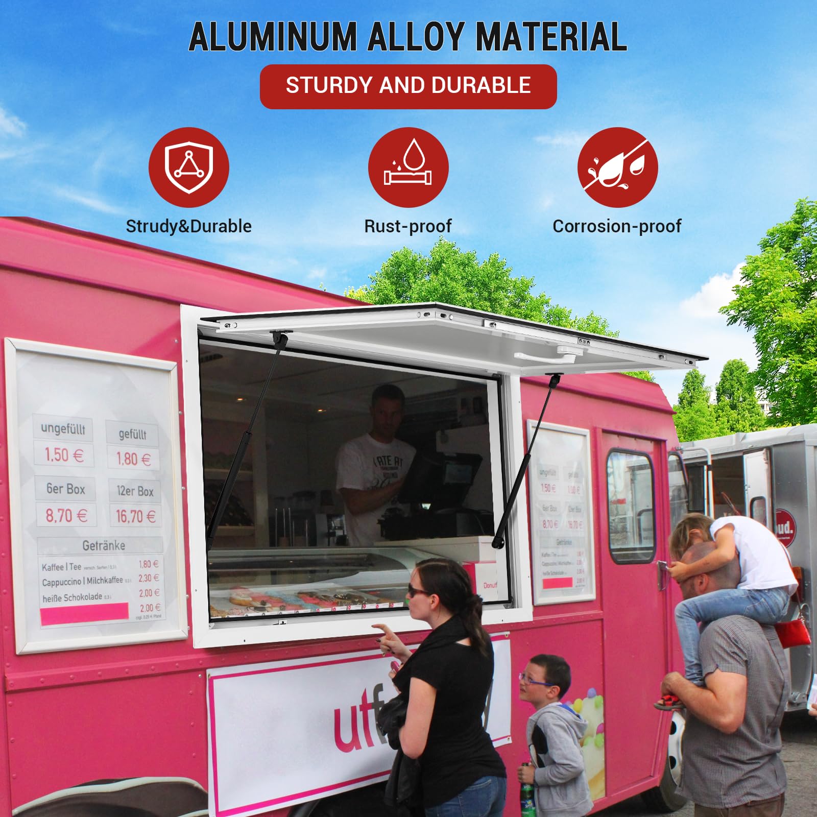 Garvee 36" x 36" Aluminum Alloy Concession Window With Awning Door & Drag Hook For Food Trucks And Trailers, Up To 85° Stand, Durable Powder-Coated Finish