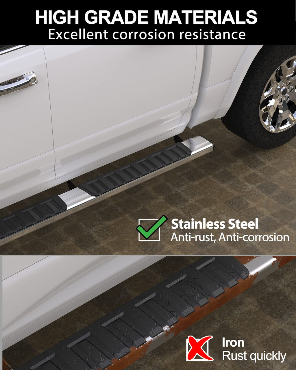 Garvee 6.3 Inch Running Boards for 2009-14 Ford F150 Super Crew - Silver/Stainless Steel