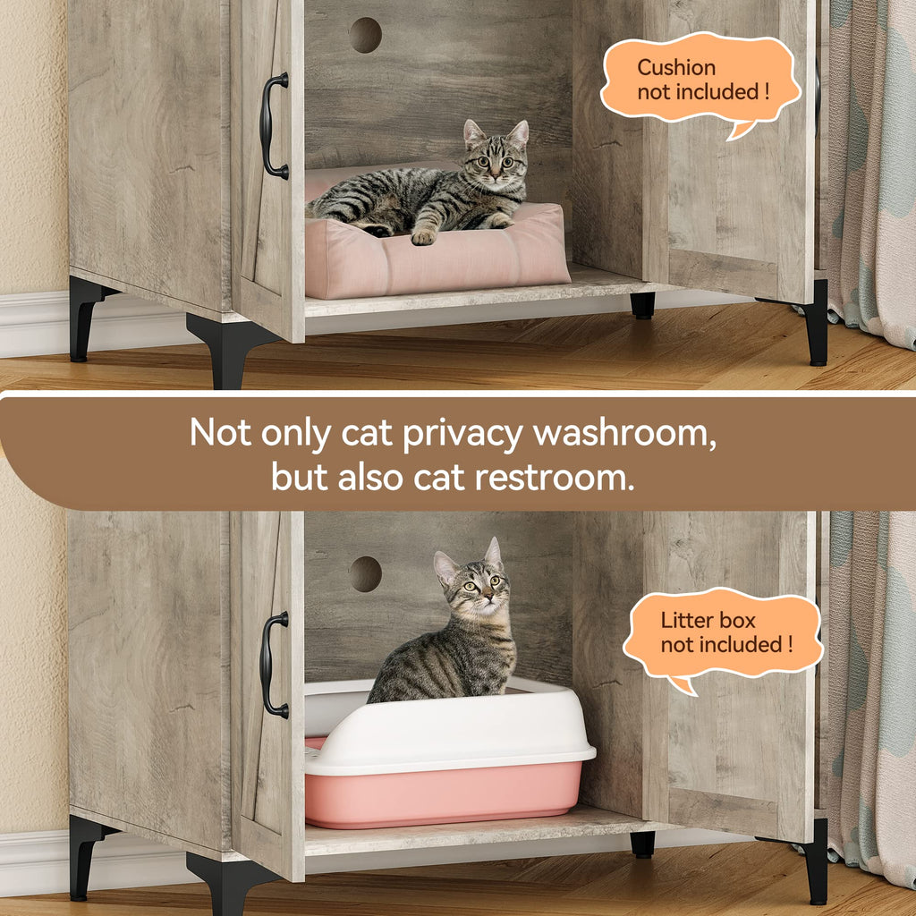 Garvee Hidden Cat Litter Box Enclosure Furniture with Shelf Storage,Litter Box Furniture,Sturdy Cat Washroom,Indoor Wooden Cat House Storage, Grey