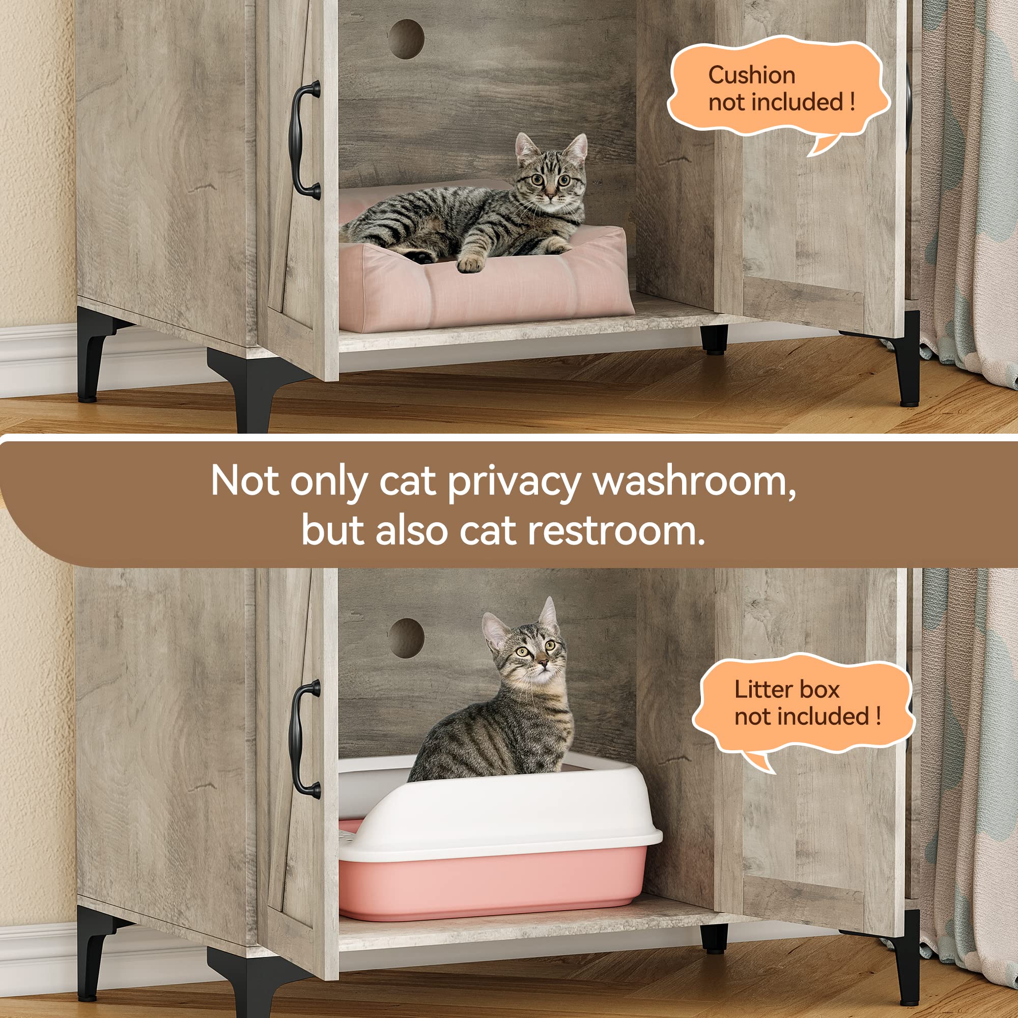 Garvee Hidden Cat Litter Box Enclosure Furniture with Shelf Storage,Litter Box Furniture,Sturdy Cat Washroom,Indoor Wooden Cat House Storage, Grey