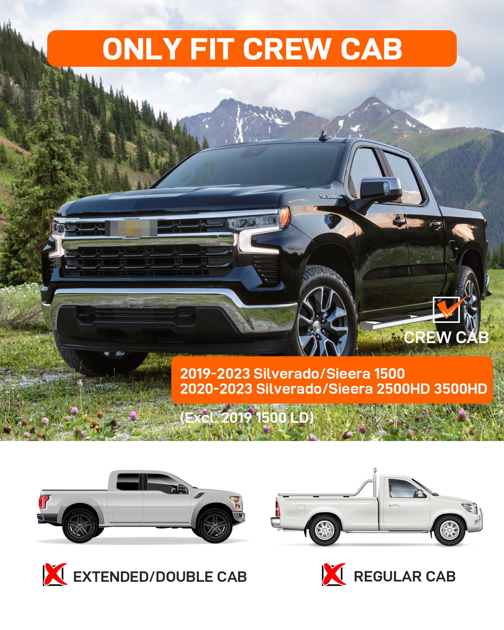 Garvee Running Boards for 19-24 Chevy Silverado/GMC Sierra 1500 Crew Cab - 6.5 Inch/Stainless Steel