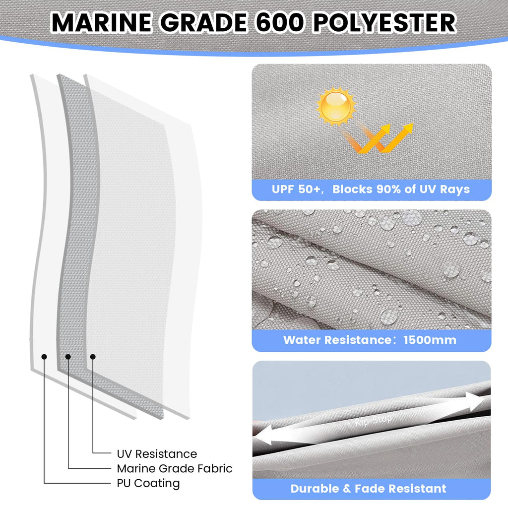 Garvee 3 Bow 6'L x 46" H x 67"-72" W Bimini Tops with Mesh Sidewalls Support Poles for Boats, Marine Grade Canvas Top, Include 2 Straps, 2 Rear Support Pole, Storage Boot