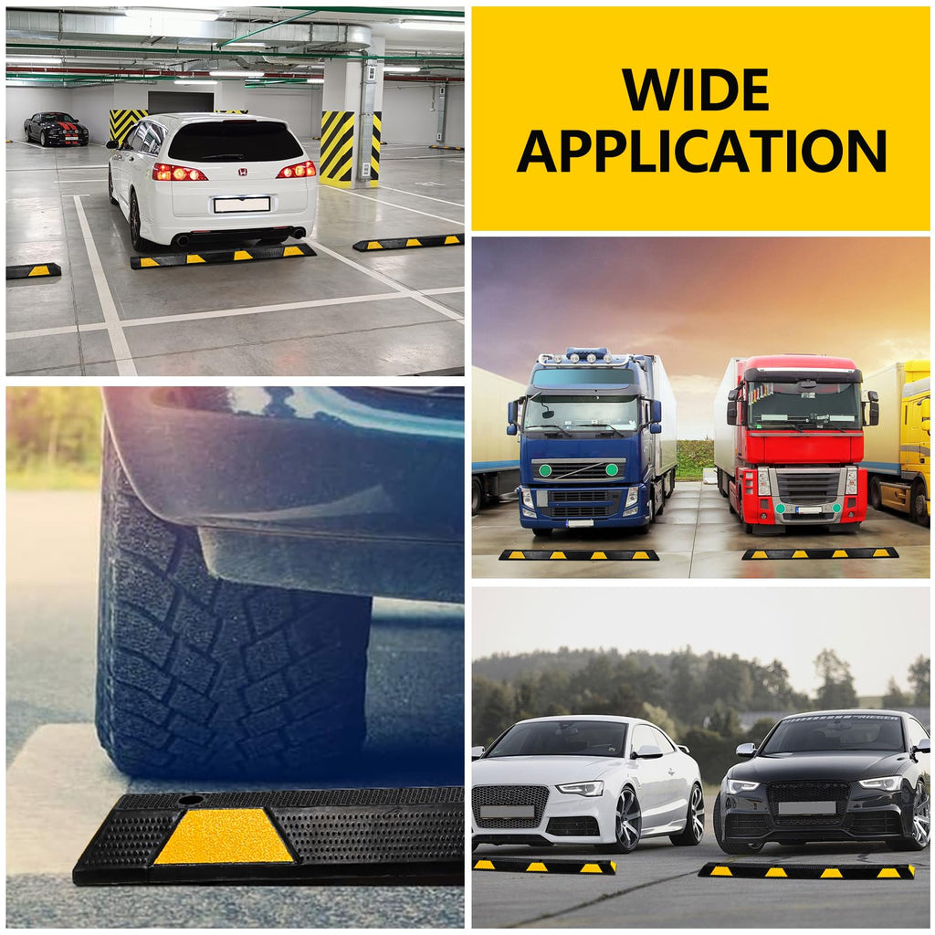 Garvee Car Parking Stopper 72 Inch Heavy Duty Rubber Wheel Stopper with Yellow Reflective Strips for Garage, Cars, Trucks, Trailers, Vans, 2 Pack