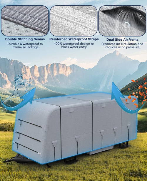 Garvee  30-33 ft RV Travel Trailer Cover, Waterproof UV Resistant Rip-Stop Camper Cover with Gutter Covers and Jack Cover, Grey
