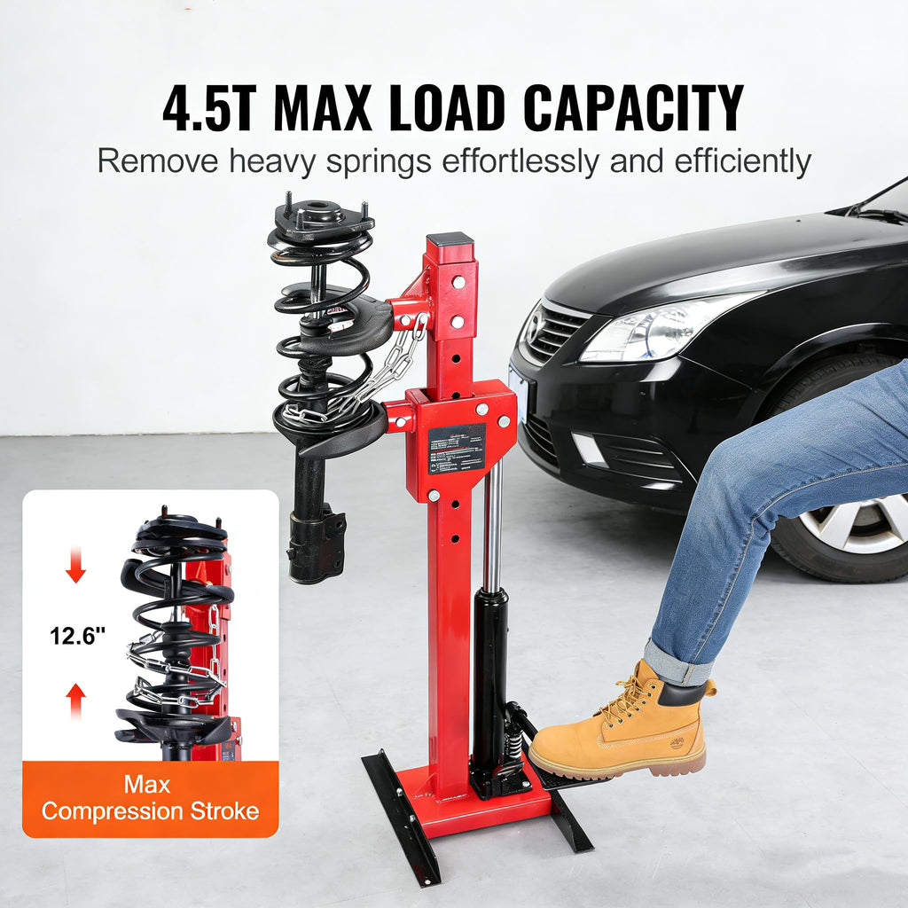 Garvee Hydraulic Spring Compressor, Heavy-Duty Foot-Operated Coil Compression Tool, 4.5 Ton Capacity, 1 Ton Rated Compression Force，Universal Fit for Cars, SUVs, and Trucks, Red