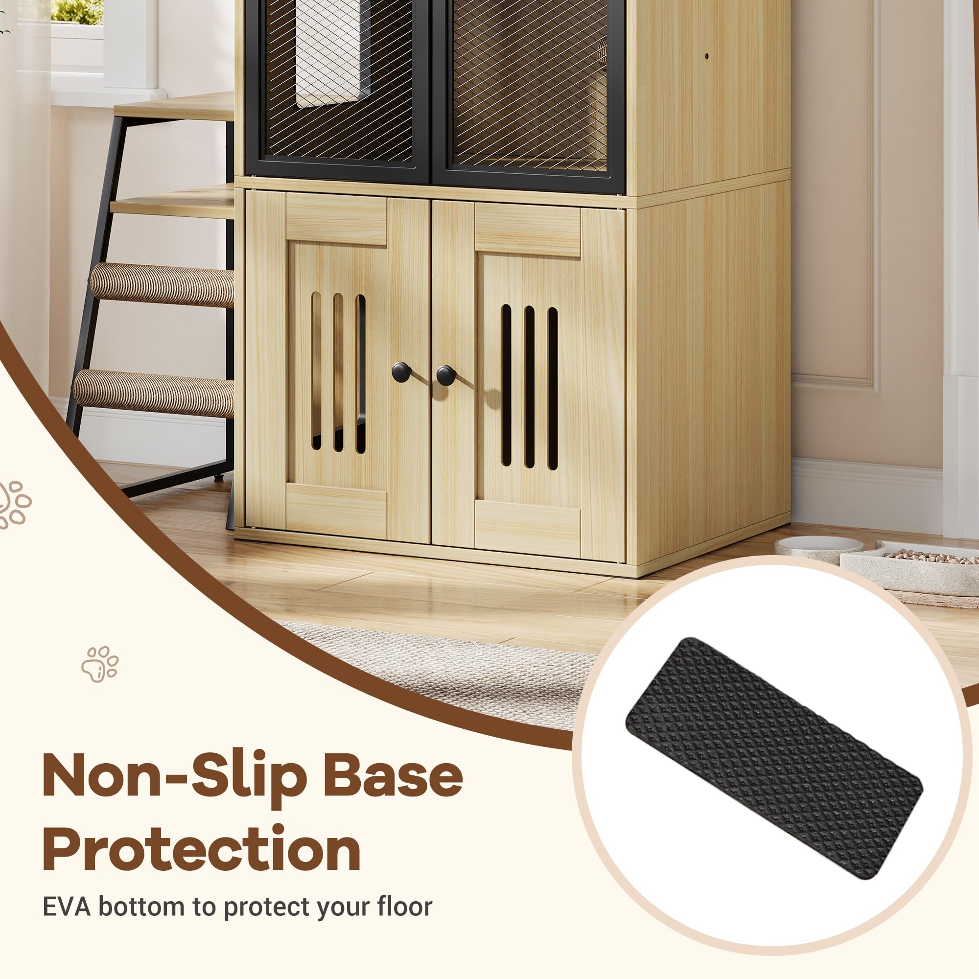 Garvee Cat Litter Box Enclosure With Doors, Double Cat House, Storage Space, Ladder, Burlywood, 22.6"L x 17.7"W x 10.9"H