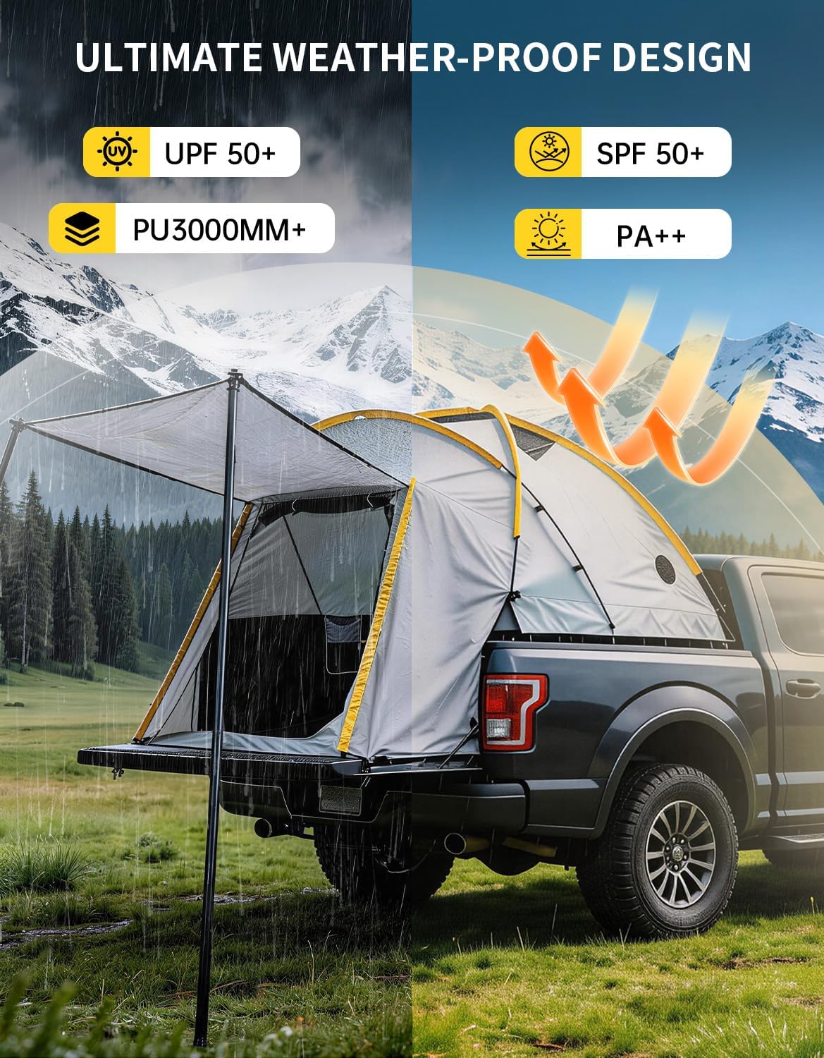 Garvee Pickup Truck Tent With Awning Shade Waterproof Oxford For 5.5-6.3 FT Truck Bed Camping Travel Outdoor Activities