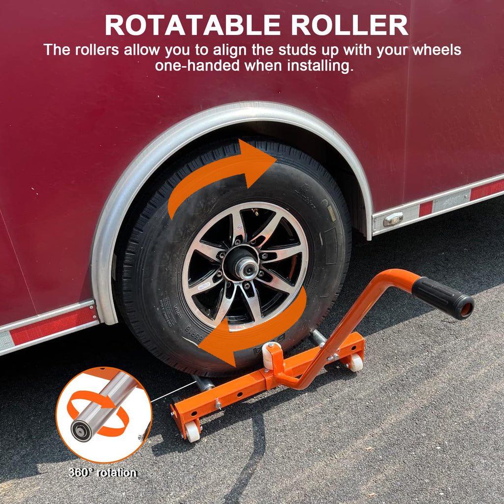 Garvee Tire Wheel Dolly, 330 LBS Adjustable Rolling Truck Tire Cart with 9.6in Rollers, 360° Rotation, Fits 6.5-24.5in Wide Tires for Workshop Garage, Orange
