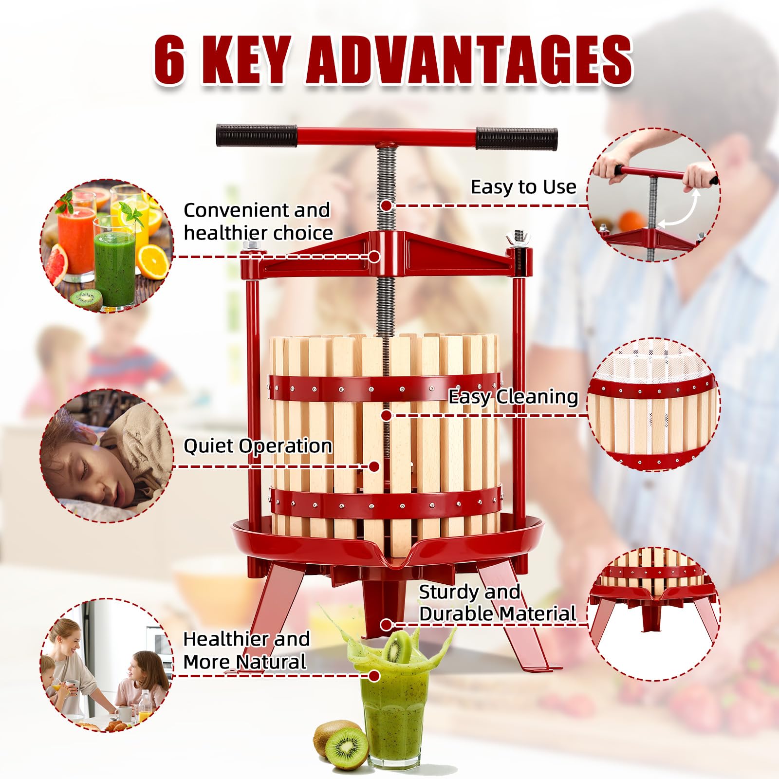 Garvee Fruit Wine Press 3.17 Gal, Wood Steel Fruit and Wine Press with 1 Pack Filter Bag, Traditional Juicer Manual T-Handle Fruit Press, Triangular Structure, Juicer Grinder Making Press for Outdoor Kitchen