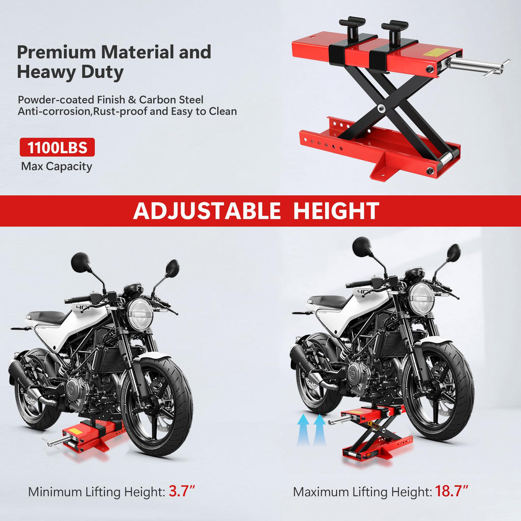 Garvee Motorcycle Scissor Lift Jack - 1100 lbs Capacity Scissor Jack with Saddle and Safety Pin, Ideal for ATVs and Dirt Bikes