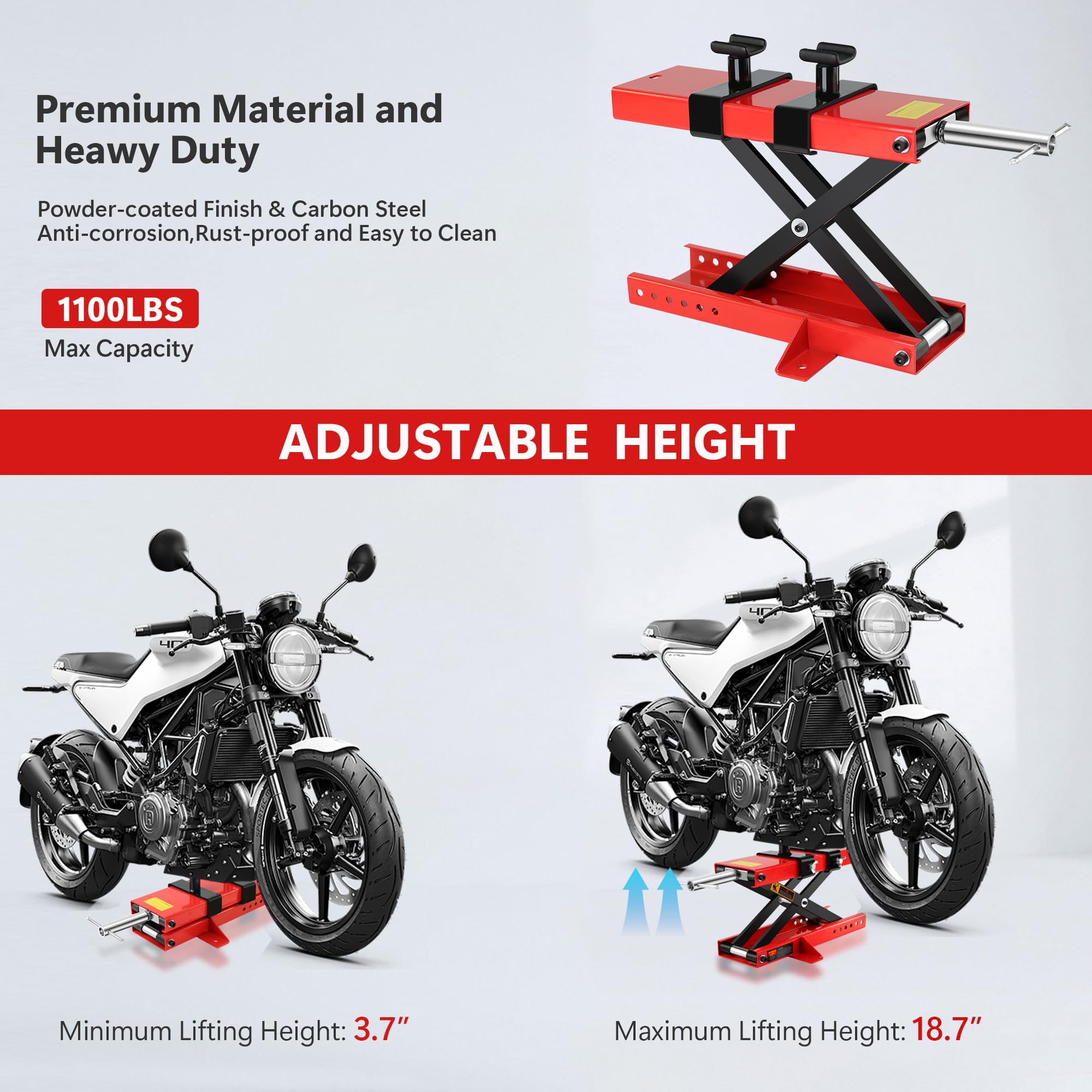 Garvee Motorcycle Scissor Lift Jack - 1100 lbs Capacity Scissor Jack with Saddle and Safety Pin, Ideal for ATVs and Dirt Bikes