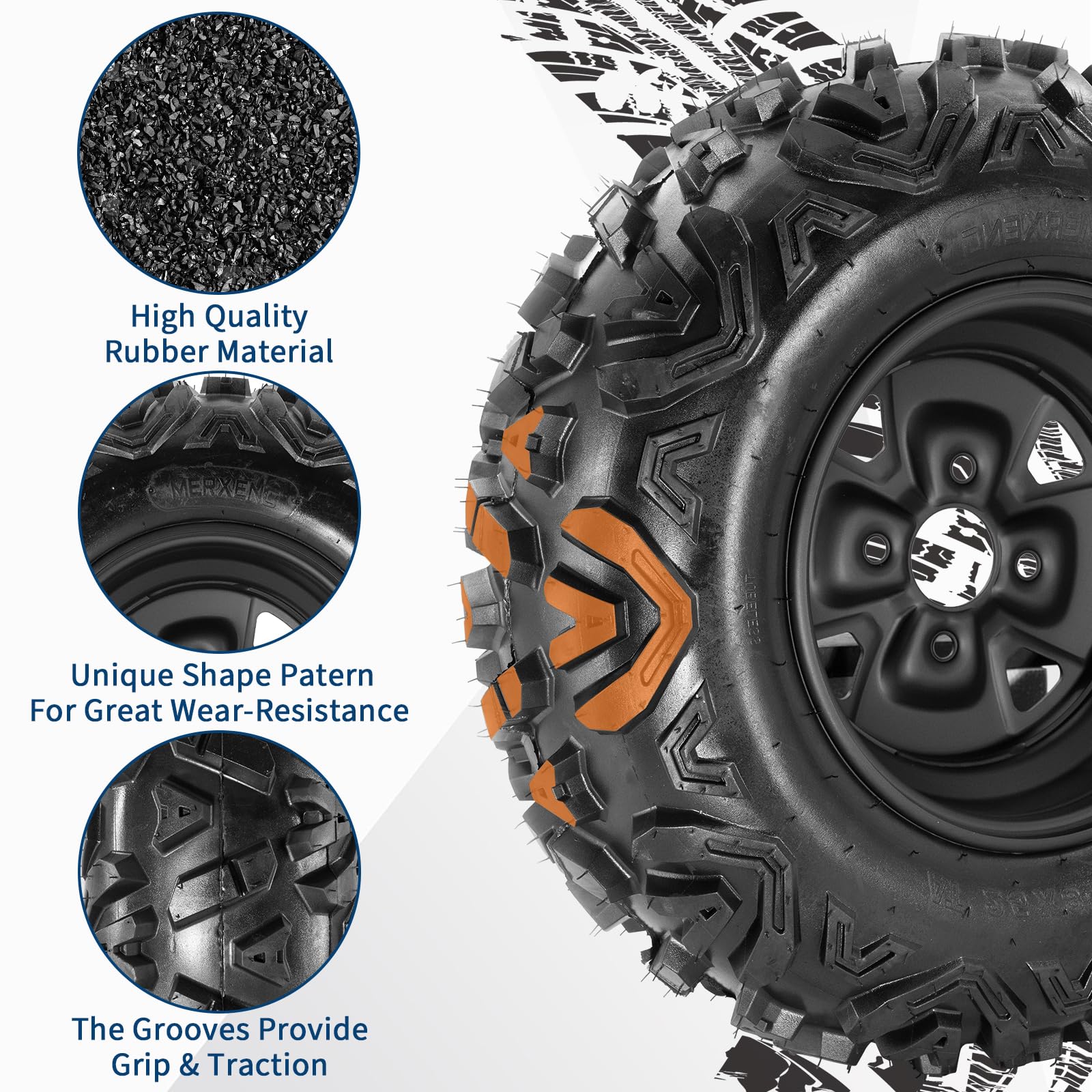 Garvee 2 PCS 25x10-12 ATV Tires with 12" Wheel Rim 4 Bolt, All-Season Off-Road Mud Sand Terrain, 12x7" Rim, Black