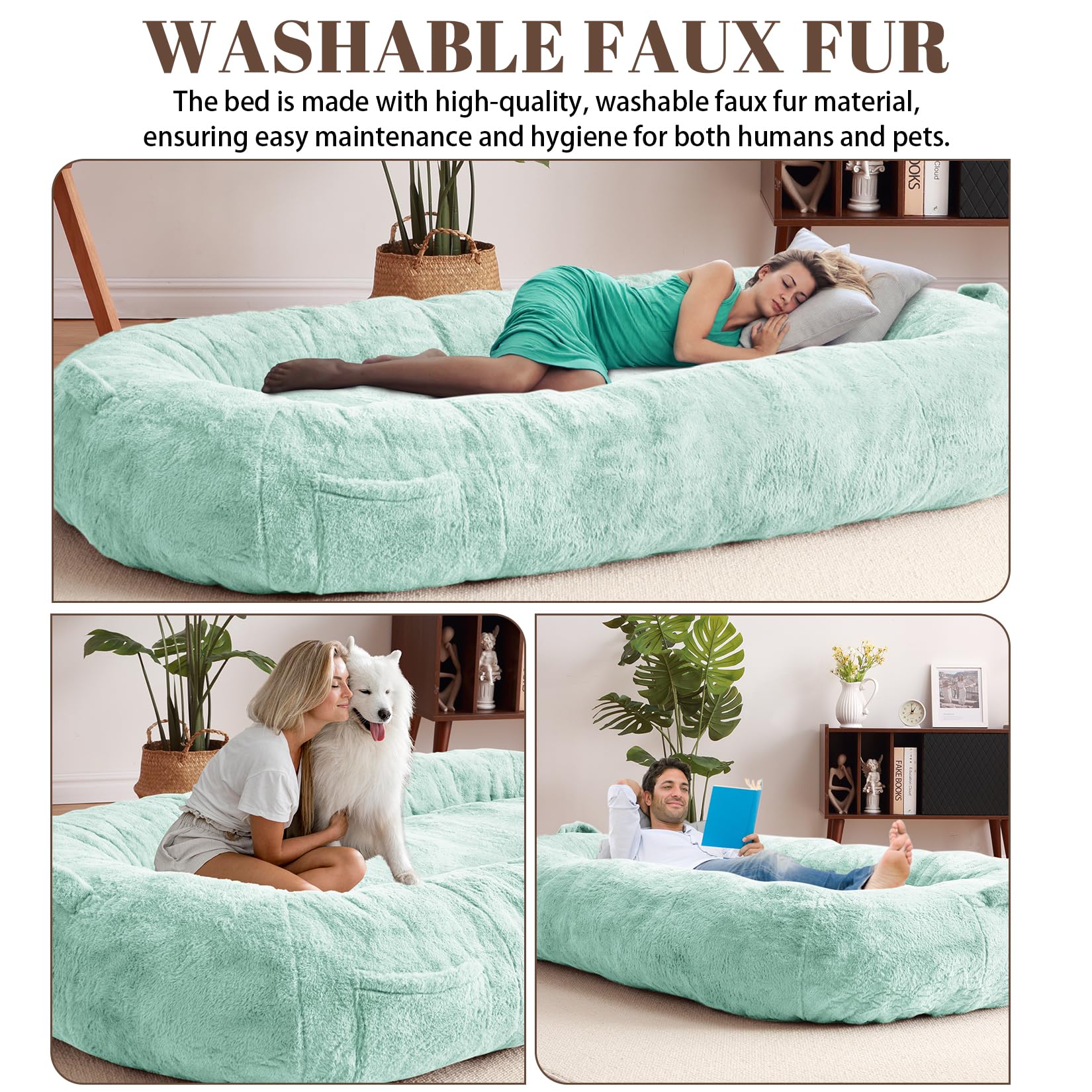 Garvee Giant Dog Bed for People, Washable & Plush Human Sized Dog Bed for Men and Women, Large Dog Bed Suitable for Adults, Anti-Slip Bean Bag for Large Dogs, Human-Sized Bed, 71"x43.3"x10"