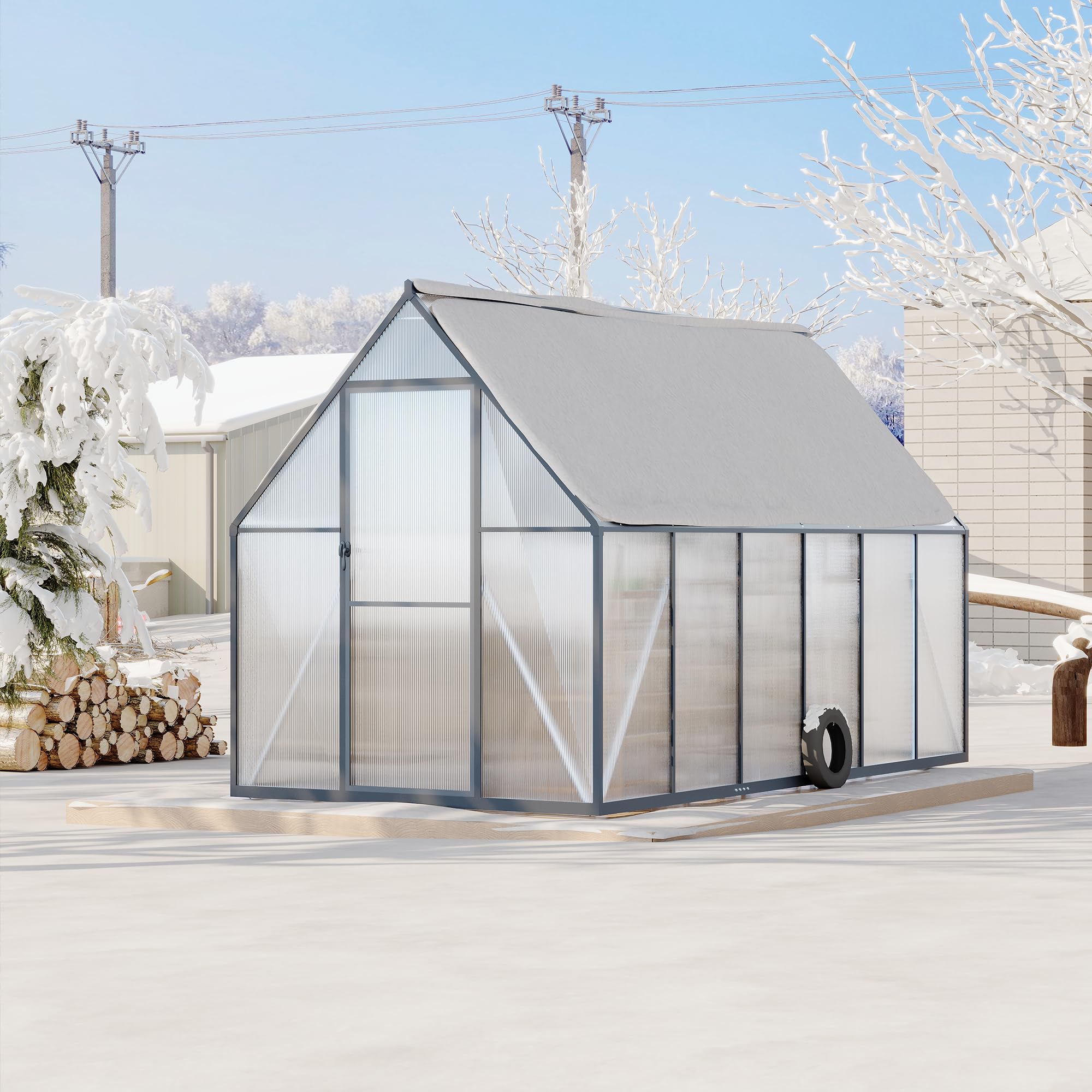 Garvee 6'x11' Aluminum-Framed Polycarbonate Greenhouse, Heavy Duty Polycarbonate Greenhouse With Quick Setup Structure and Roof Vent, Large Enhanced Aluminum GreenhouseKit for Outdoors