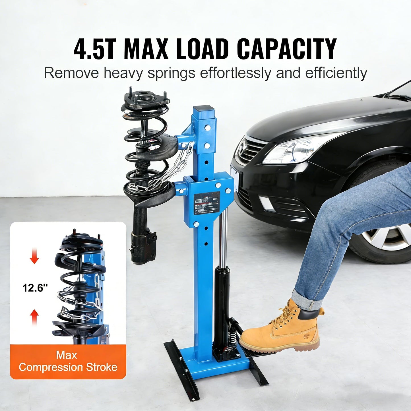 Garvee Hydraulic Shock Spring Compressor Heavy Duty Foot-Operated Coil Spring Compressor Tool Universal Fit Cars SUVs Trucks Blue